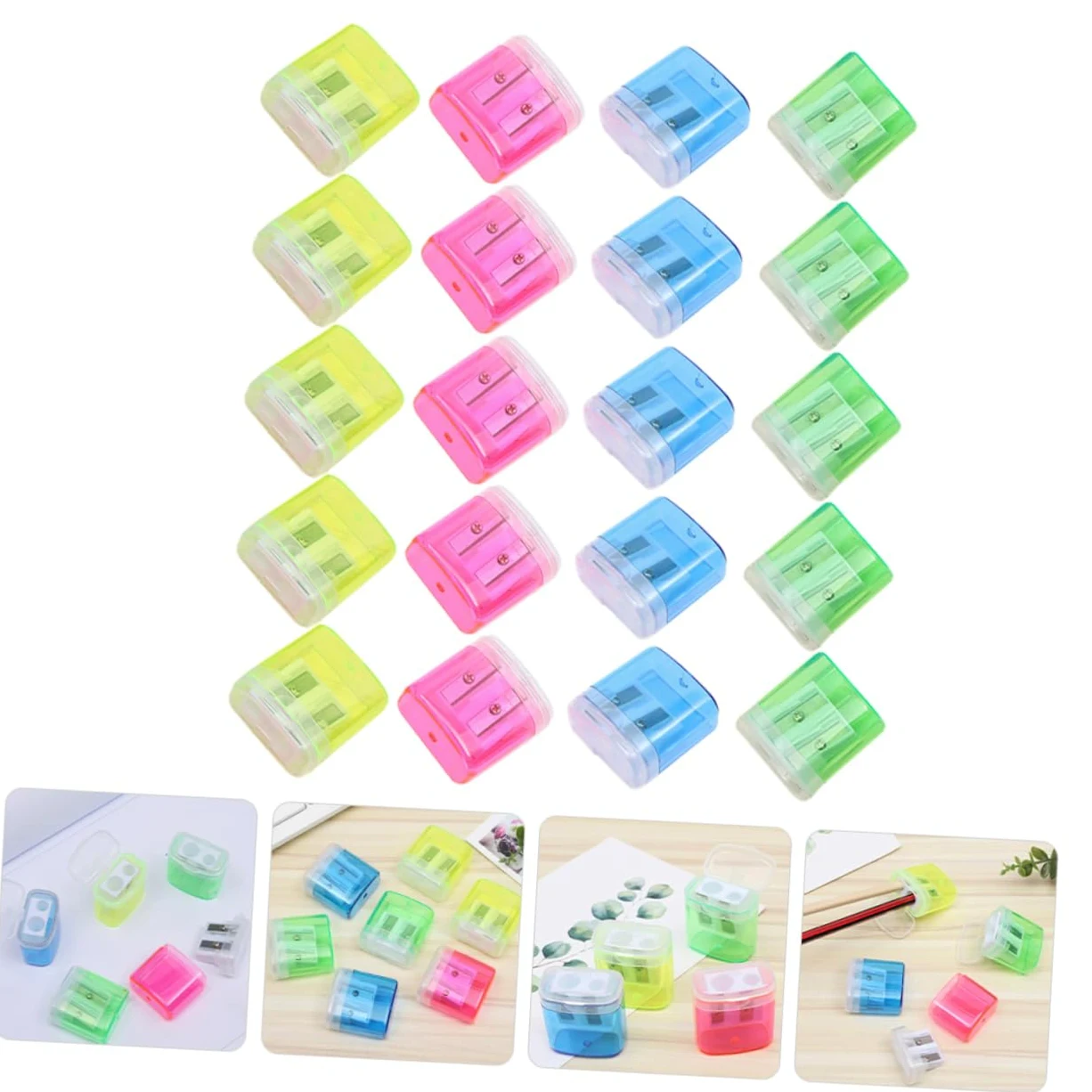 Appuntalapis Manuale a Doppia Punta 48 Pezzi in Plastica con Coperchio | Festa Scuola Decor, Strumenti per Temperare, Comodi Temperamatite Manuali, Facile da Portare