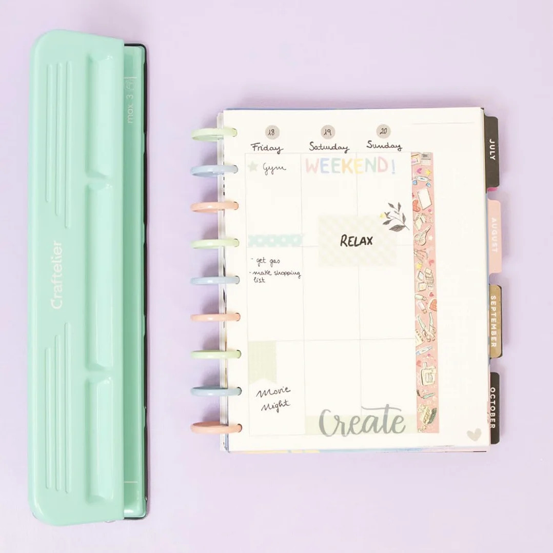Craftelier - Perforatrice a 11 fori per planner, agende o quaderni XL speciali per scrapbooking | Capacità di punzonatura per 3 carte da 90 g/m2 | Dimensioni circa 32 x 9 x 5 cm