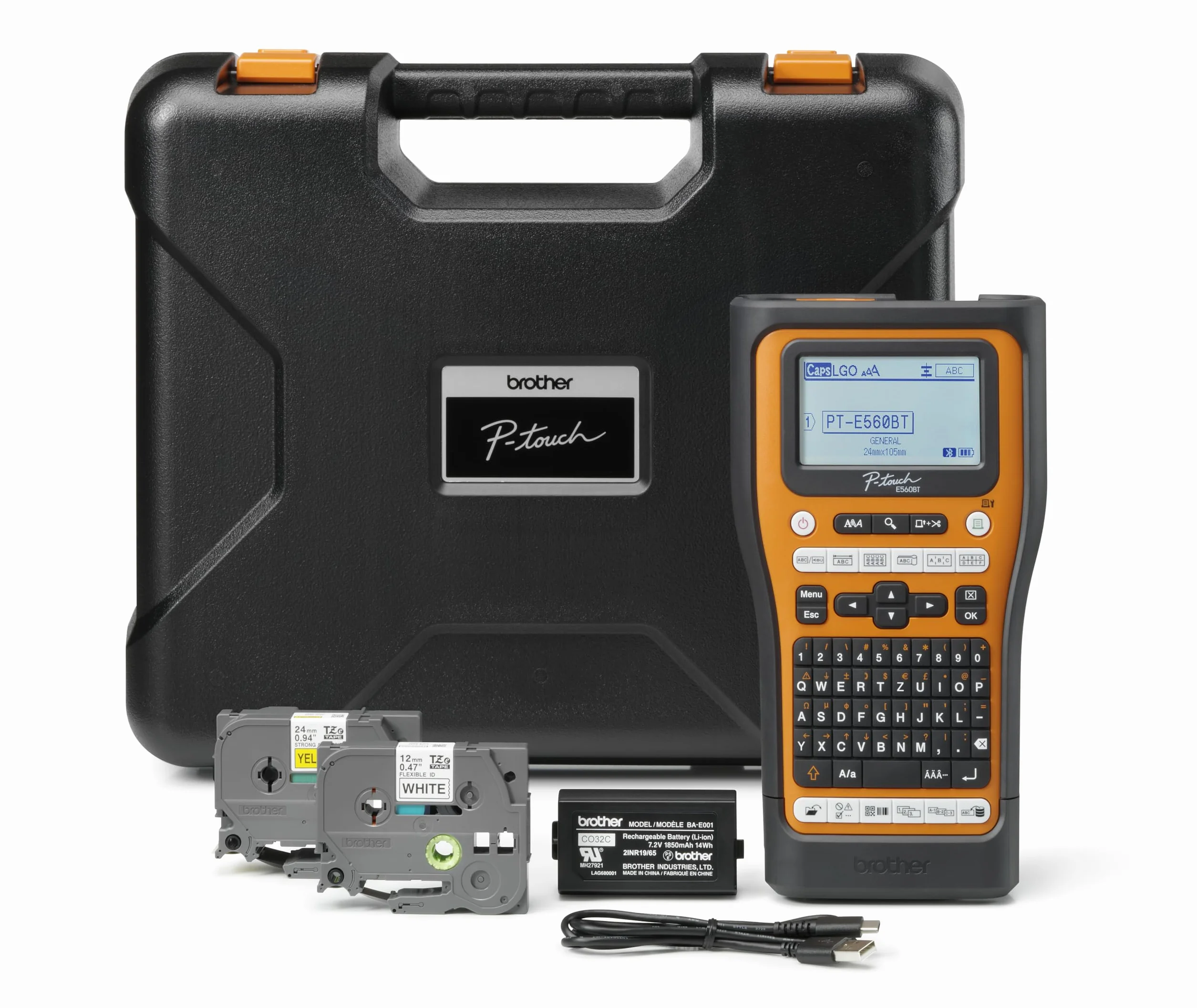 Brother PT-E560BTVP - Etichettatrice industriale con Bluetooth, batteria agli ioni di litio e custodia per il trasporto (per nastri TZE larghi 24 mm, tubi termoretraibili HSE larghi 18 mm, stampa a
