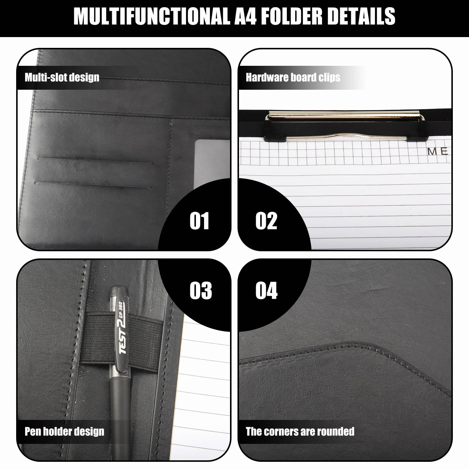 Porta Documenti A4 PU Organizer Portablocchi Cartella Nero