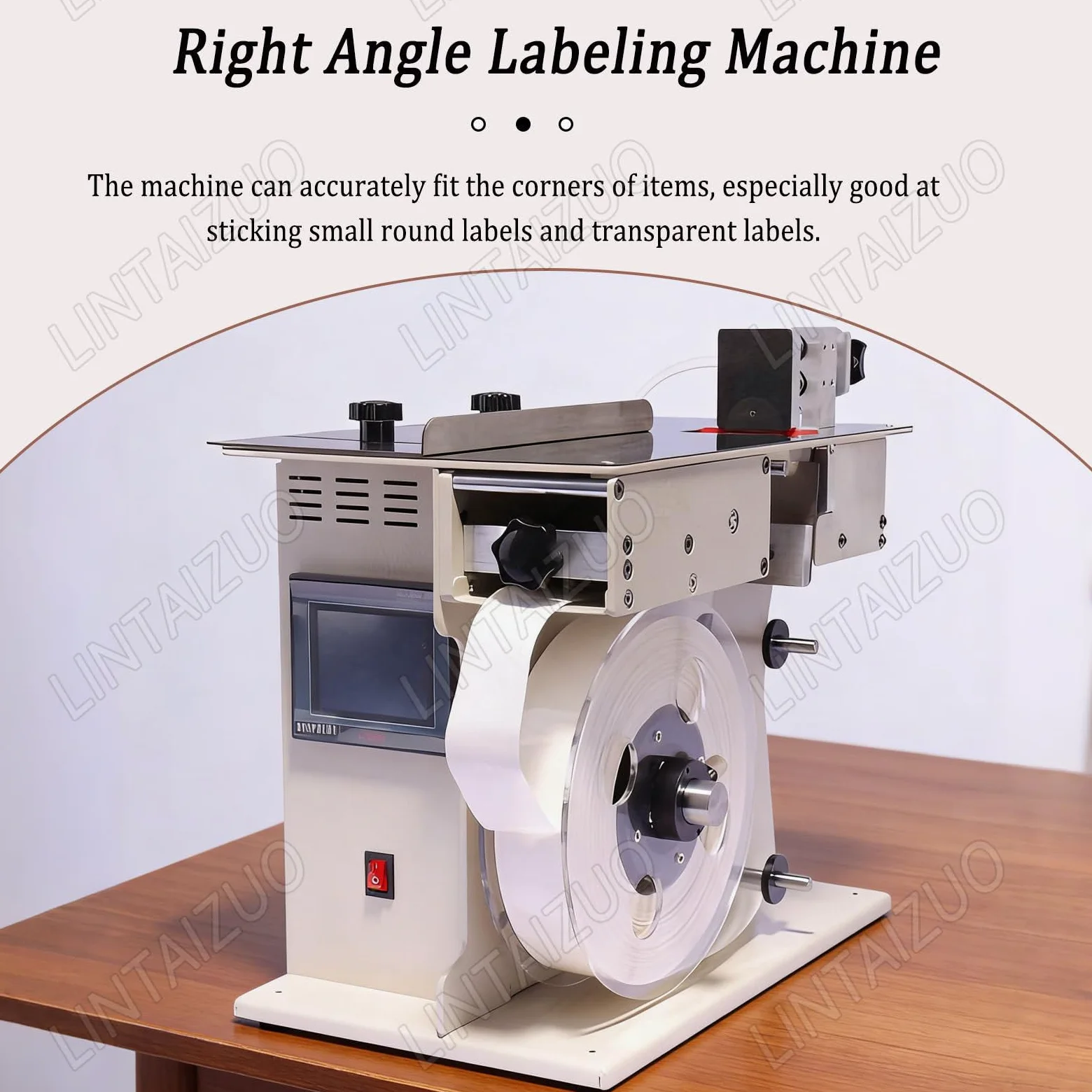 Etichettatrice semiautomatica ad angolo retto con velocità regolabile, guscio in acciaio inossidabile, ideale per un'etichettatura efficiente dei prodotti