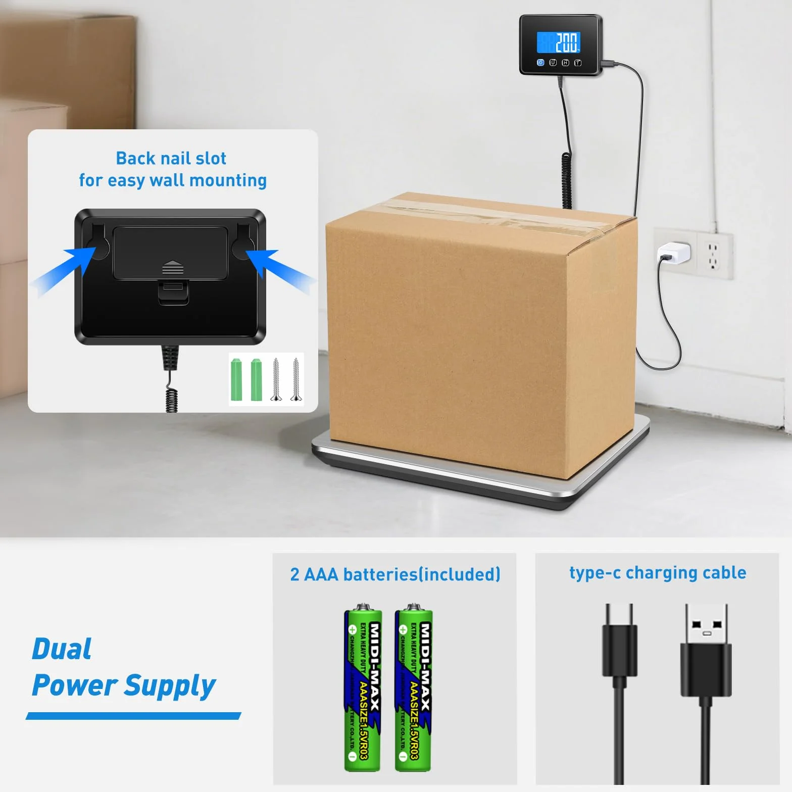 Bilancia Pesa Pacchi 200kg x 10g Alta Precisione Professionale LCD Hold Tara Acciaio Inossidabile