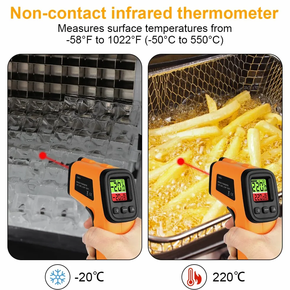 Termometro Infrarossi -50°C ~ 550°C Digitale Laser Senza Contatto Emissività Regolabile per Cucina Forno BBQ