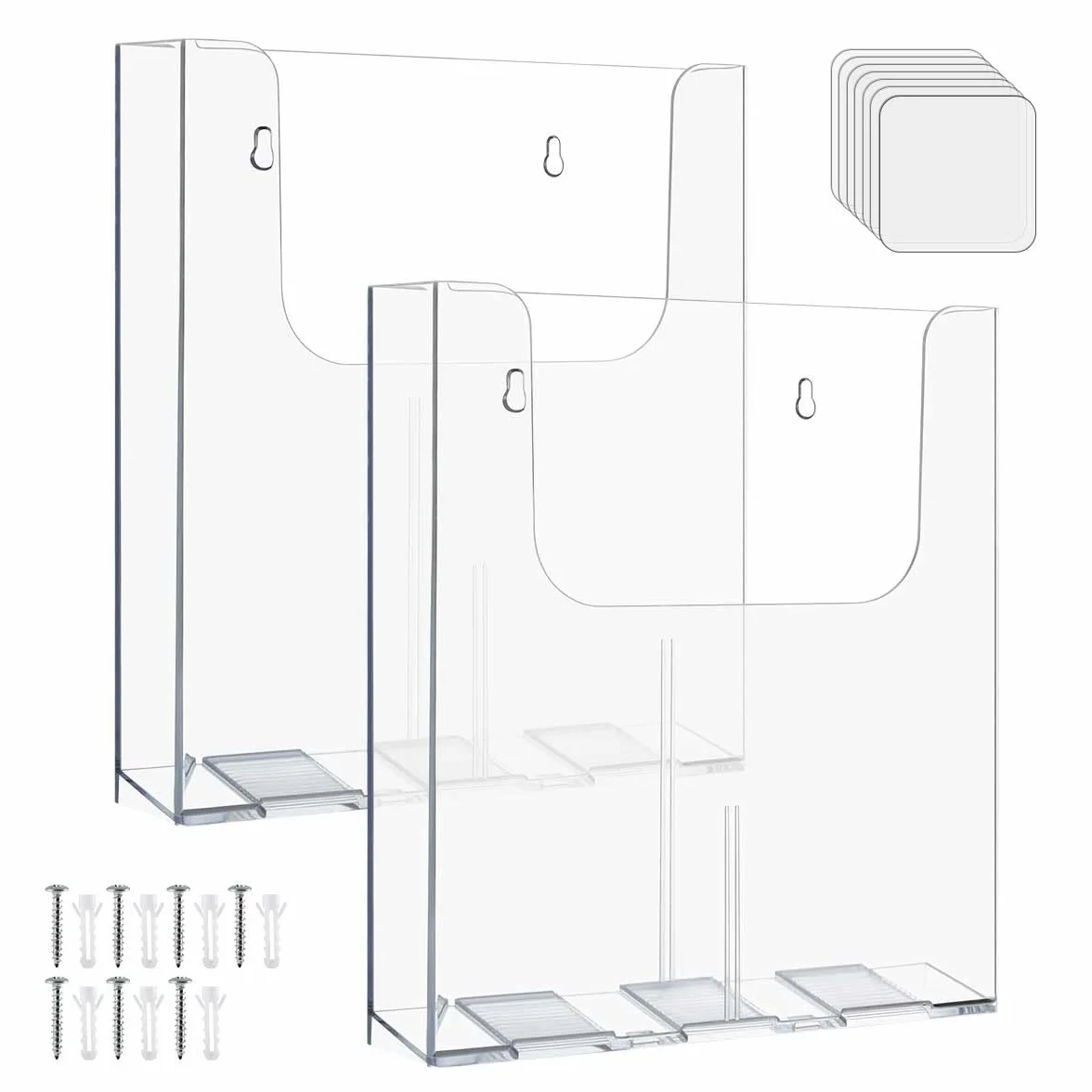 OTYMIOW Porta Volantini da Parete Trasparente 2PZ Porta Brochure A4 Porta Depliant A4 Vetro acrilico con 7 Viti Espositore per Brochure Volantini da Montare a Parete Supporto da Parete per Cataloghi