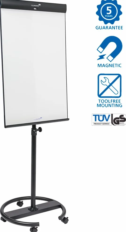 Legamaster Lavagna a fogli mobili triangolari universale – Superficie magnetica e lavabile a secco (68 x 105 cm) – Base rotonda – Nero – ideale per riunioni e brainstorming