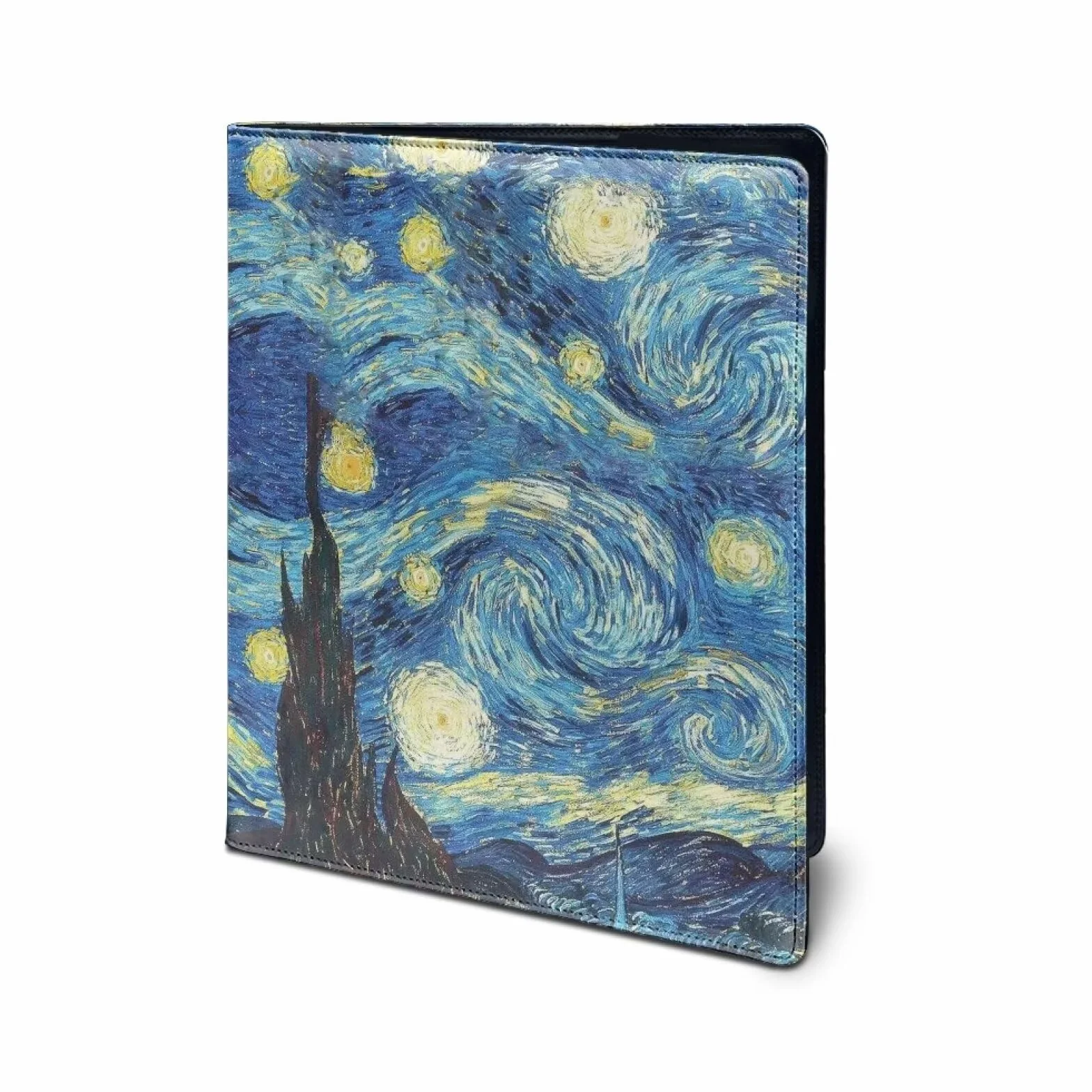 COEQINE Portfolio organizer artistico per donne, uomini e adolescenti, planner in pelle con tasca porta carte per interviste, 30,5 x 22,9 cm, porta biglietti da visita, Van Gogh, blu notte stellata