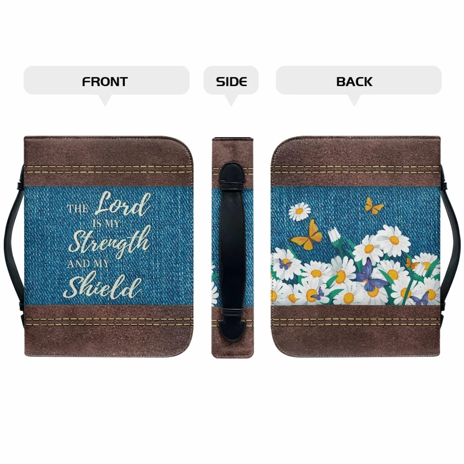 Custodia Bibbia in pelle grande con cerniera personalizzata borsa biblica donna Blu L
