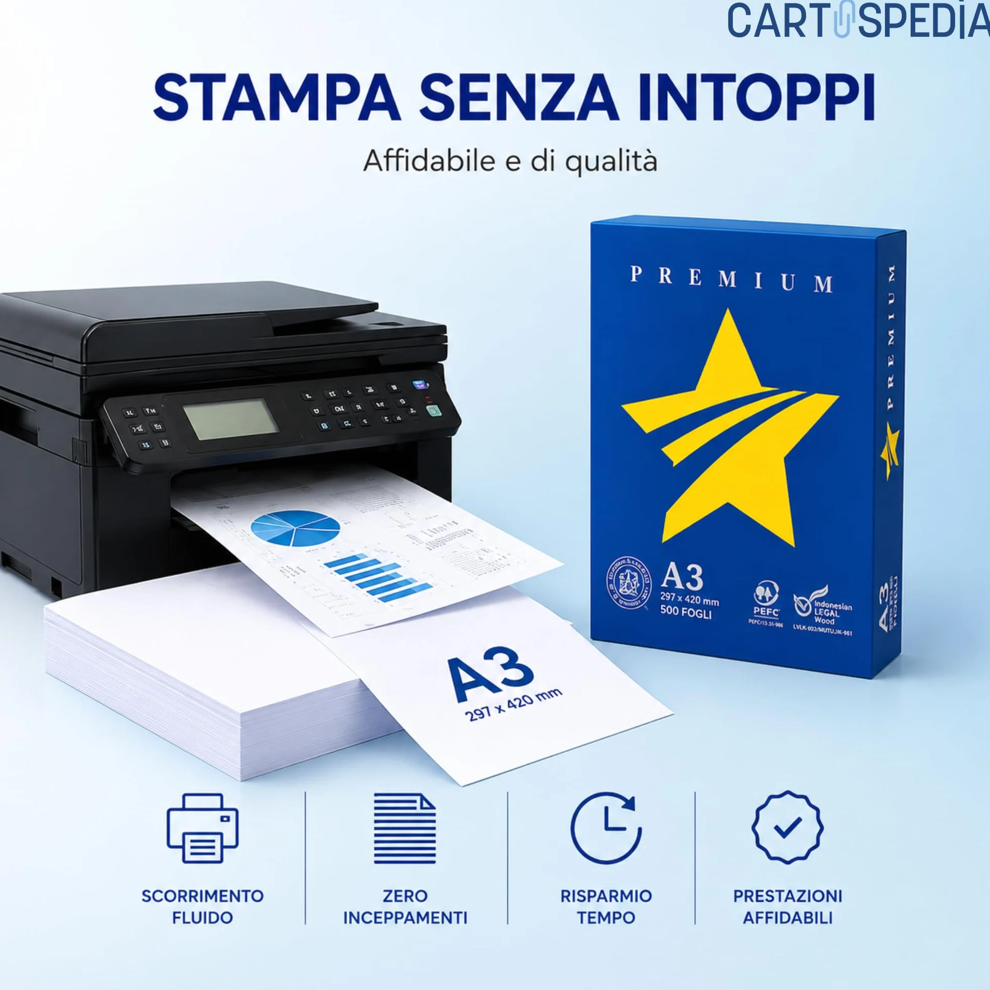 5 Risma Carta A3 da 500 Fogli (2500 Fogli) SENZA INCEPPAMENTO - Carta Stampante 75 gr - Stampante Inkjet, Laser, Fotocopiatrice - Risma di Carta A3 Bianca di ALTA' QUALITA' per Ufficio, Casa e Scuola