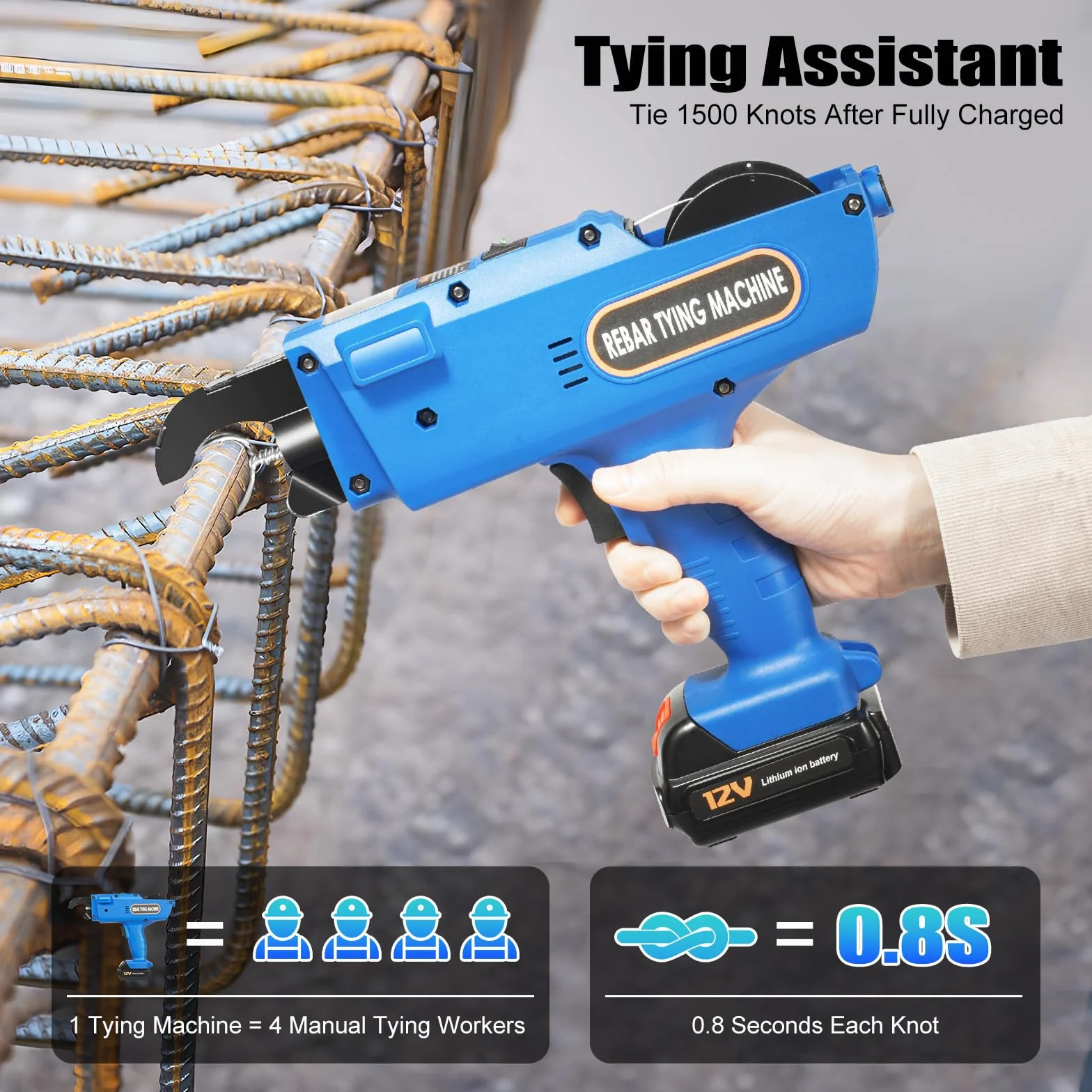 Legatrice professionale in acciaio – 1500 nodi per carica, 0,8s/nodo, 8-34 mm, con 2 batterie da 4500 mAh e valigetta degli attrezzi