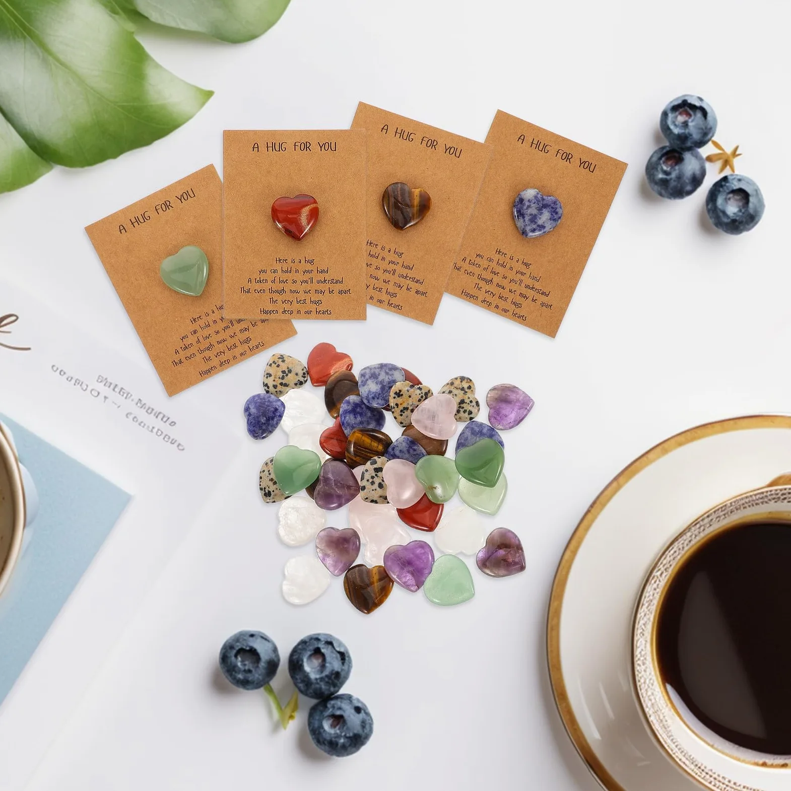 Biglietti D’auguri con Pietra Naturale a Forma di Cuore 2 Cm, Set da 40 Pezzi per Festa degli Innamorati e Compleanni, Carte Fai da Te per Scambio Auguri e Regali Creativi