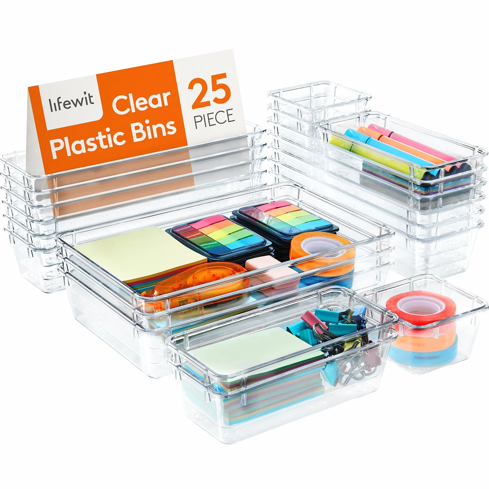 Lifewit Organizer Cassetti 25 Pezzi Divisori Contenitori Impilabili Stoccaggio Scatole Scrivania