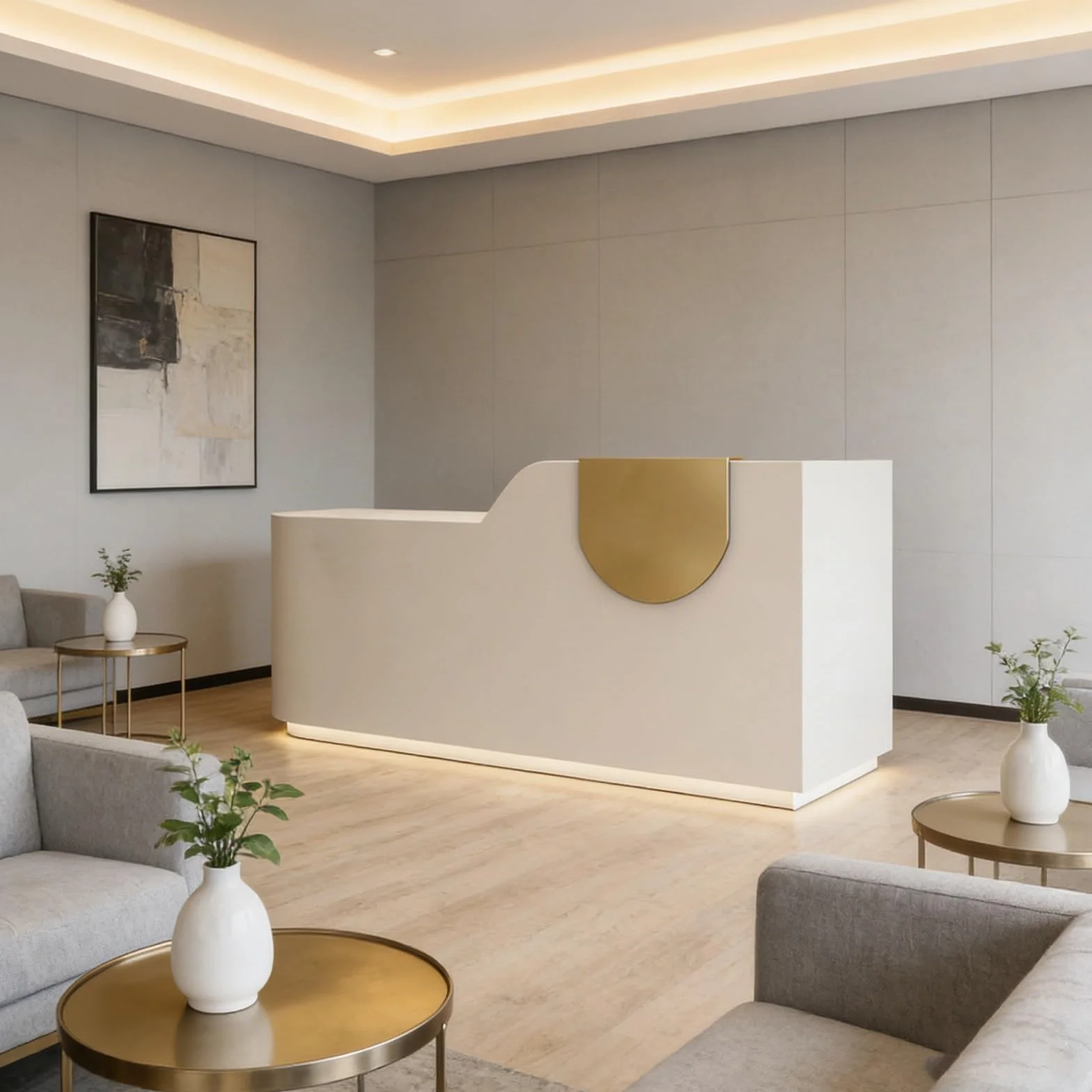 Banco di ricezione Moderno, con LED Luce Bancone Reception Ufficio, Armadio con ante, Non richiede installazione(Off-white,140cm)