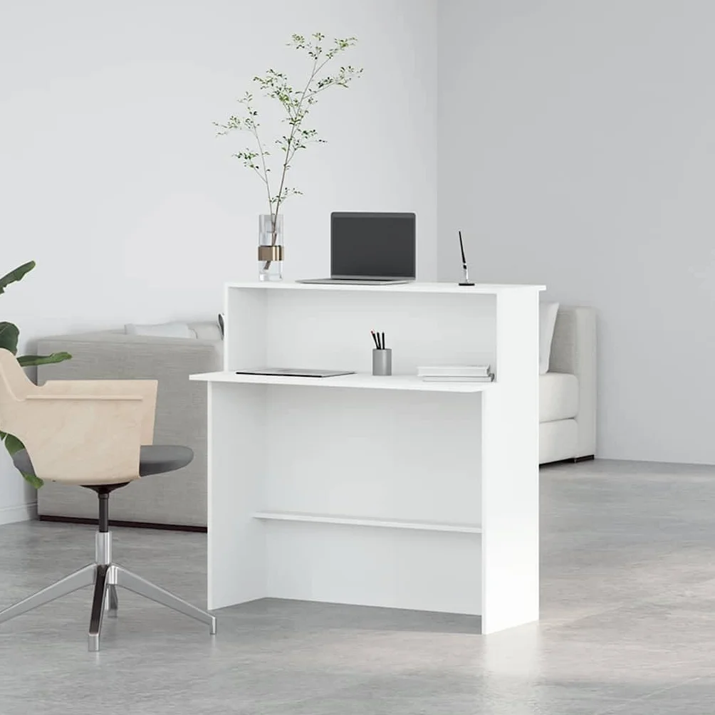 vidaXL Scrivania per Reception Bianca 100x50x103,5 cm in Legno Massello
