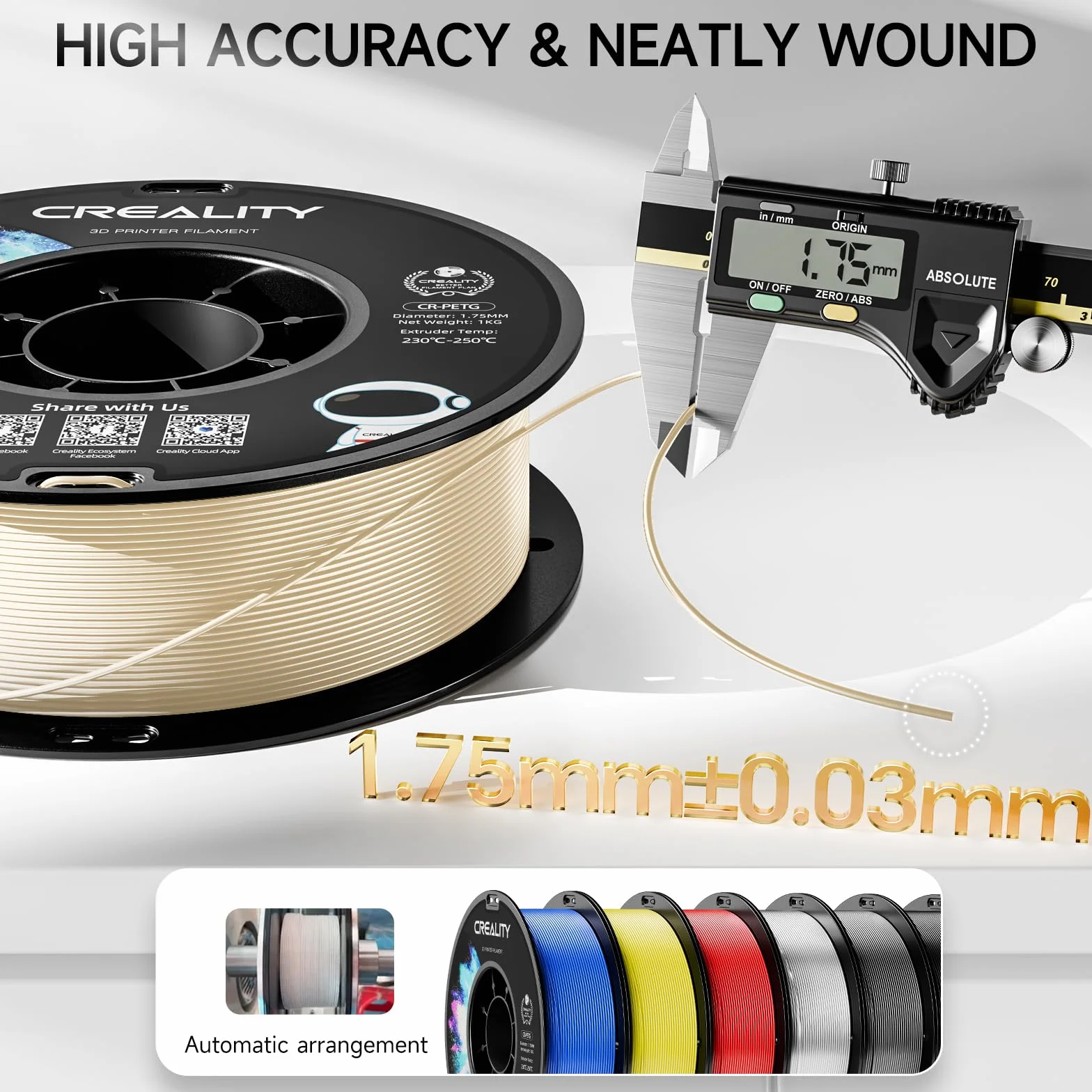 Creality Filamento PETG 1.75mm 1KG Beige Alta Precisione Stampante 3D