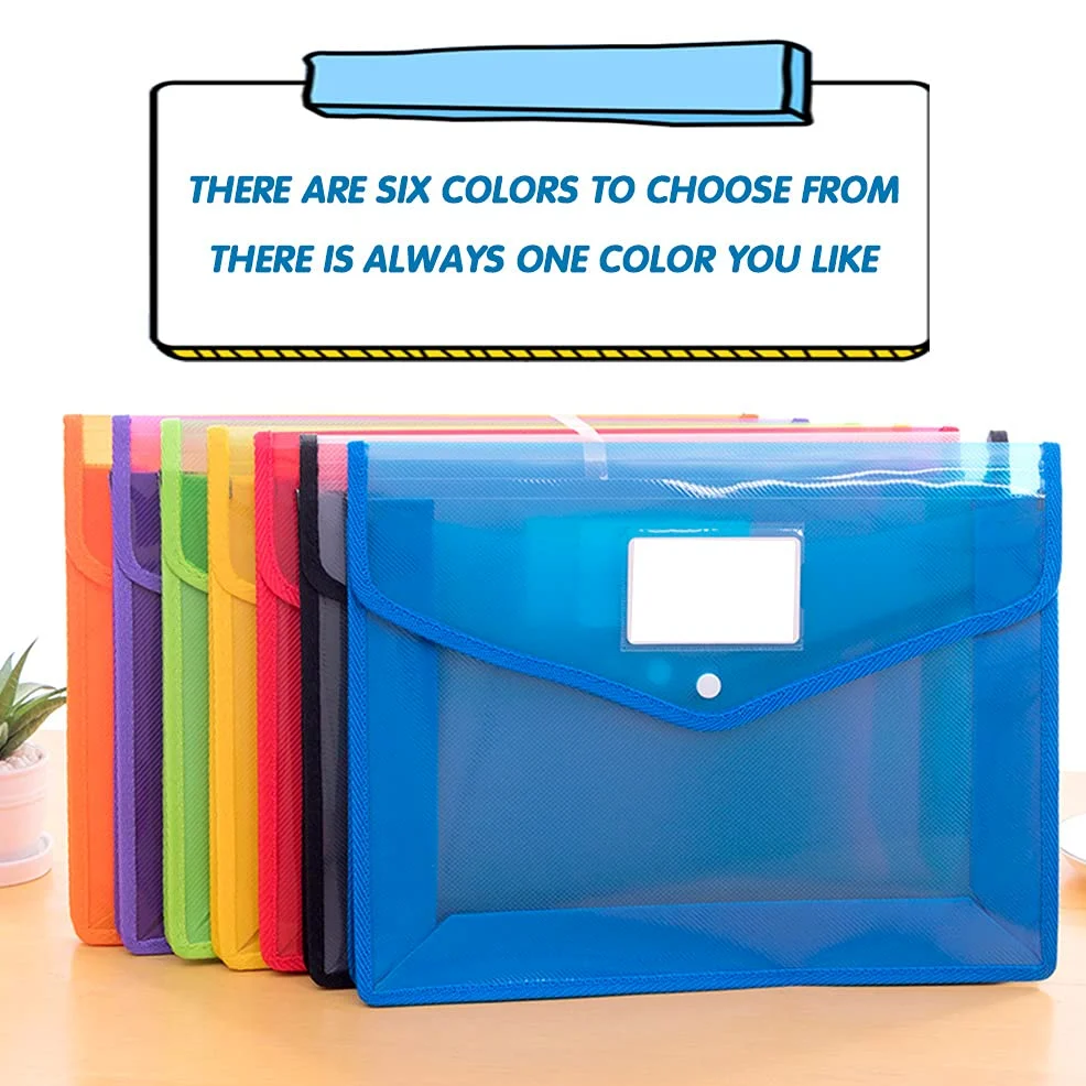 7 Pcs Cartelle Portadocumenti in Plastica con Bottone a Scatto, 36,5 * 28 cm, Impermeabile Trasparente Portafogli per Ufficio Scolastico