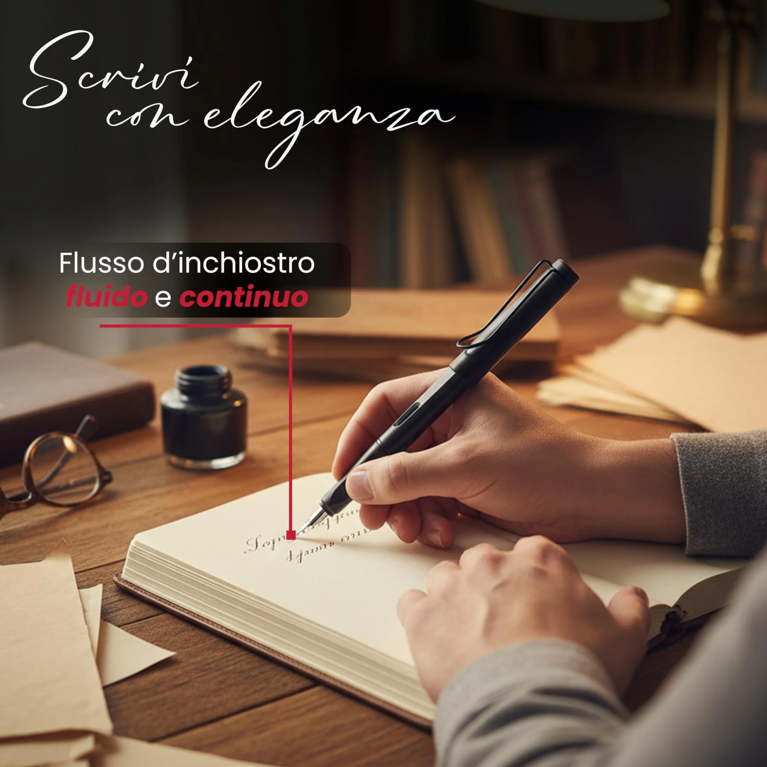 Penna Stilografica Elegante con Pennino in Acciaio Inox, Ricaricabile con 5 Cartucce Incluse