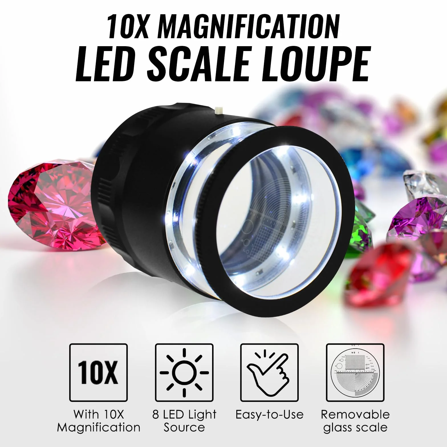 Scale Loupe 10x 8 Led Scala 20 Millimetri Grafico & 25 Millimetri Campo Visivo Magnifier