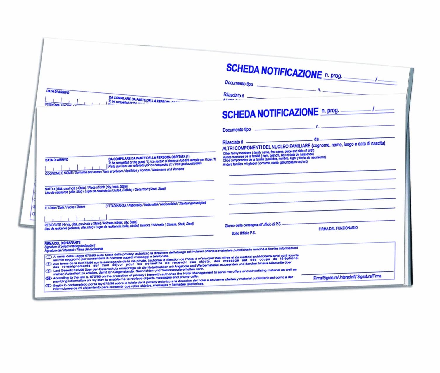 Schede Notifica Hotel, Alberghi, Campeggi, in singoli fogli a Blocchetti (100)