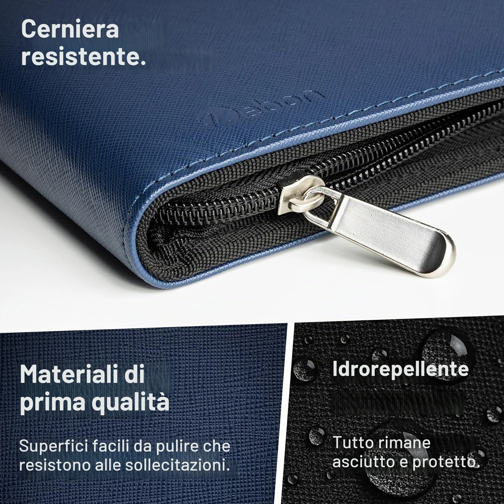 Vebon Cartella A4 grande Roma doppia cerniera portacarte borsa laptop pelle sintetica blu zaffiro 34 x 28 x 3 cm