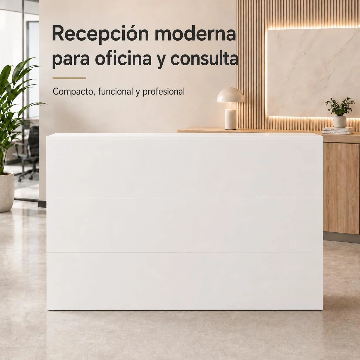 Banco reception, scaffalatura rimovibile, banco reception con 1 cassetto e 1 armadio,banchi di ricezione in MDF, 140 x 80 x 120 cm, bianco