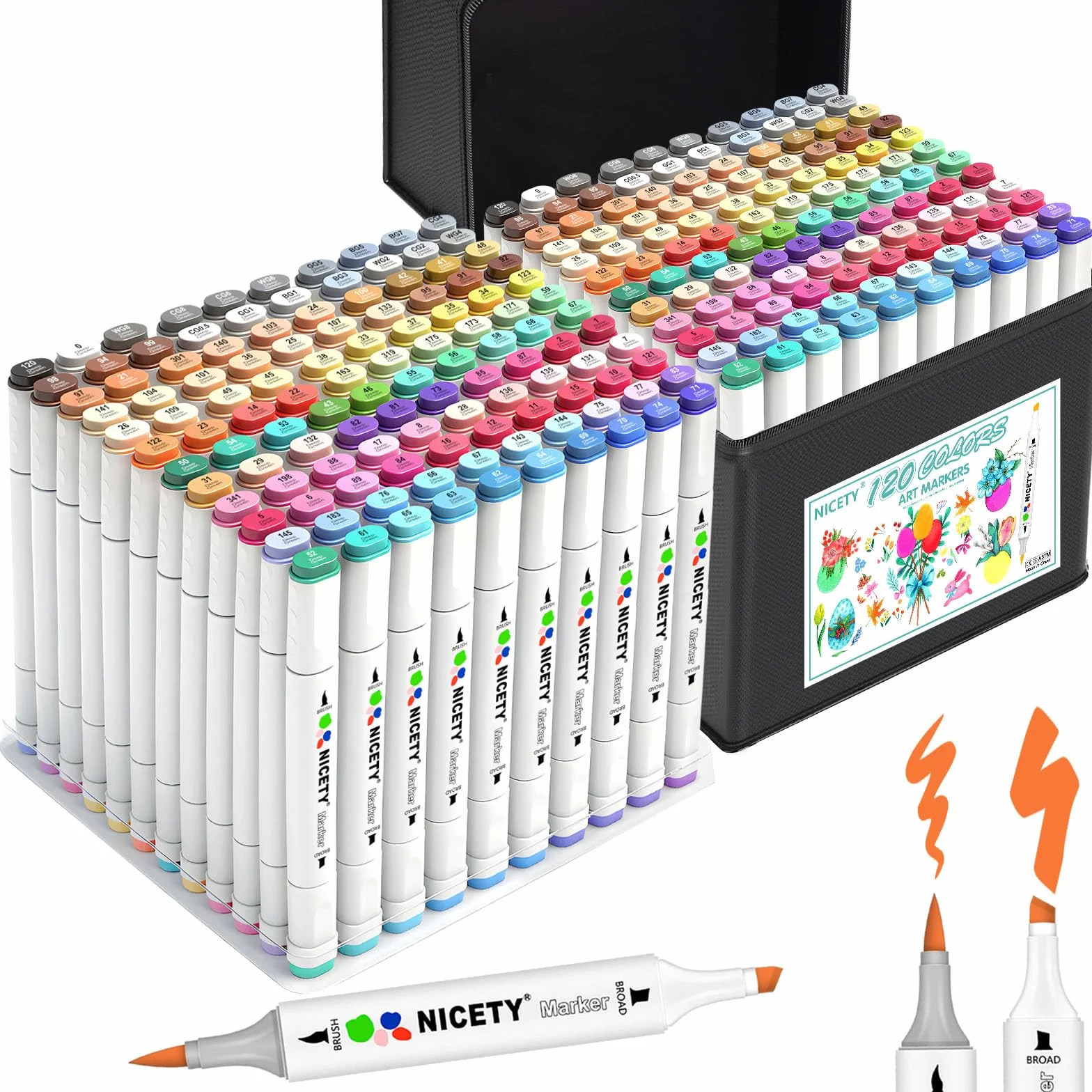 NICETY 120 pennarelli ad alcol a doppia punta pennello e scalpello – Set di pennarelli artistici a base di alcol per schizzi, disegni, colorazione, pittura, illustrazione – Pennarelli per artisti