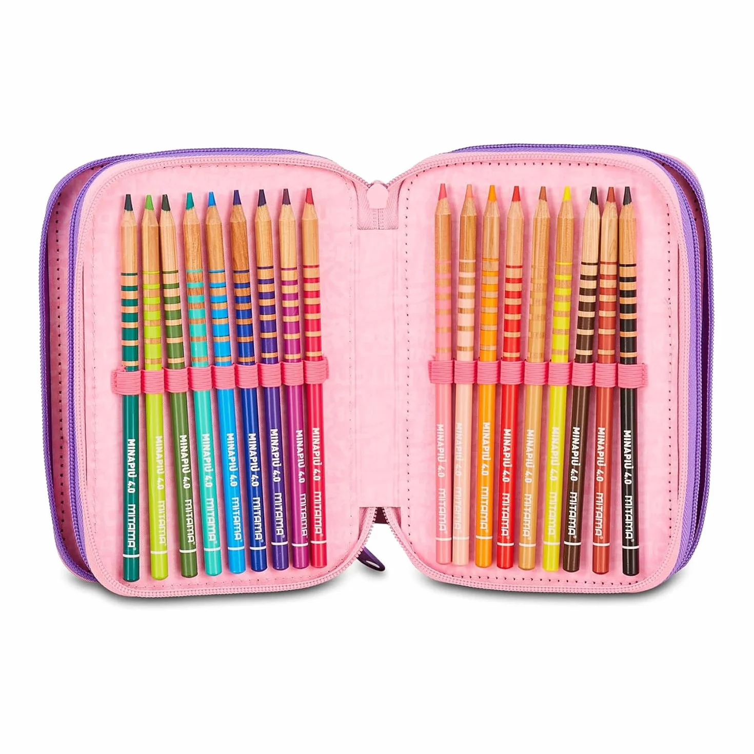 Mitama Astuccio Scuola 3 Scomparti, LOVE&SHINE, Rosa, Completo di matite, penne e pennarelli, Accessori Zaino, Accessori scuola, Per bambine, Scuola elementare, Tempo libero