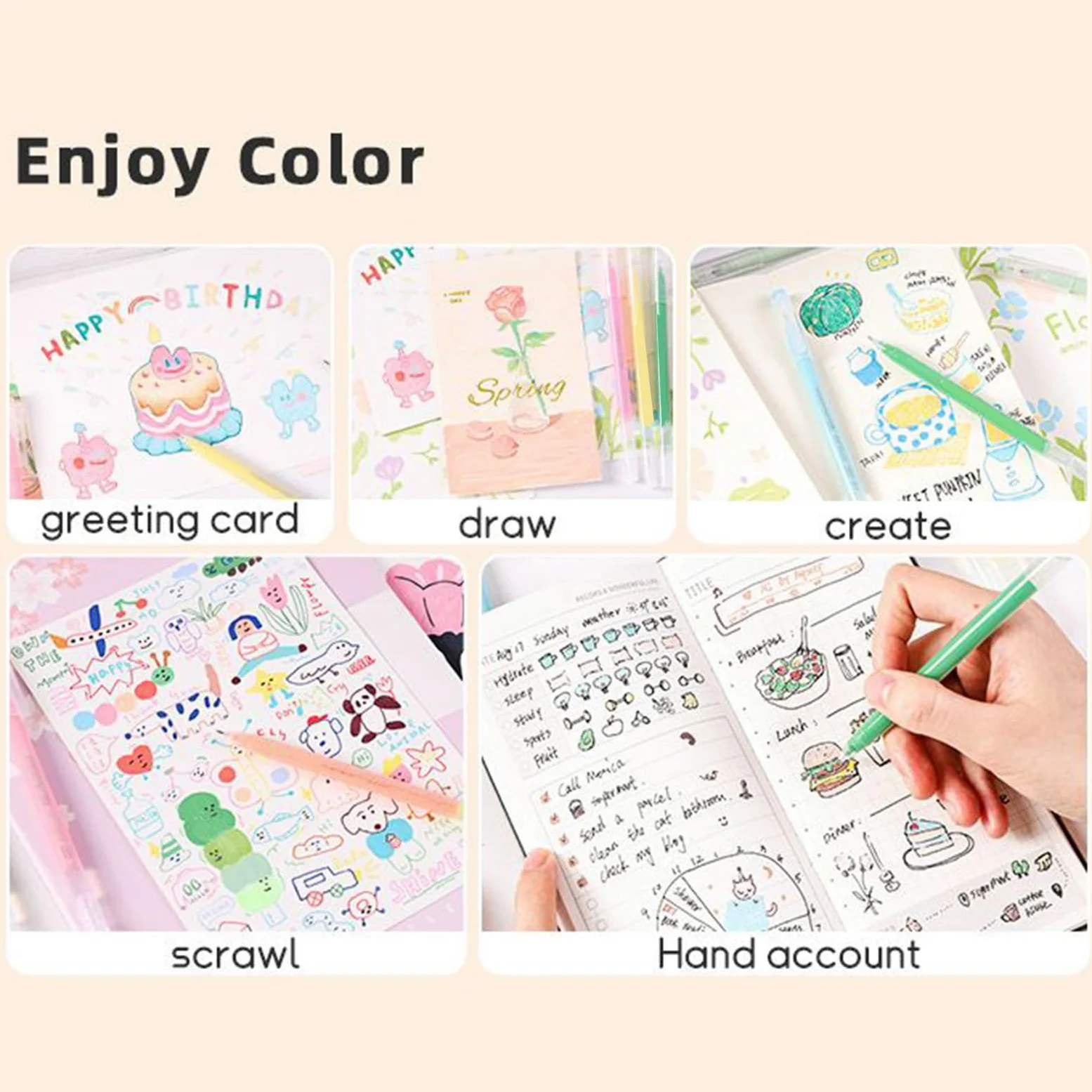 Penna gel per giornaling | Asciugatura rapida, punta fine, scrittura | penne a inchiostro gel forniture di cancelleria, per adulti, scrapbooking, giornaling, colorare, carte, scuola, maggio