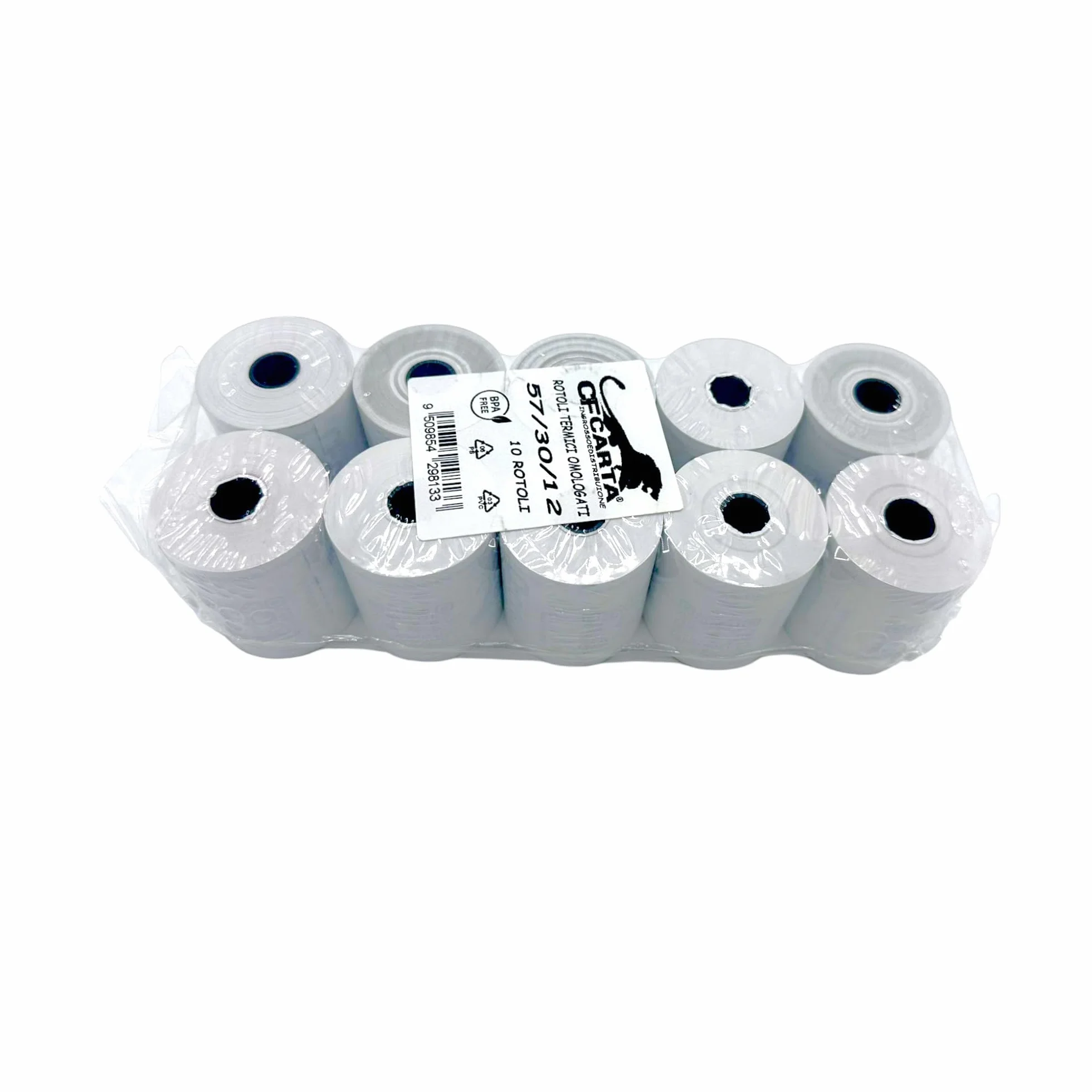 100 rotoli termici per cassa, rotoli omologati per scontrini misura 57mm x 30metri di lunghezza, CF CARTA (100)