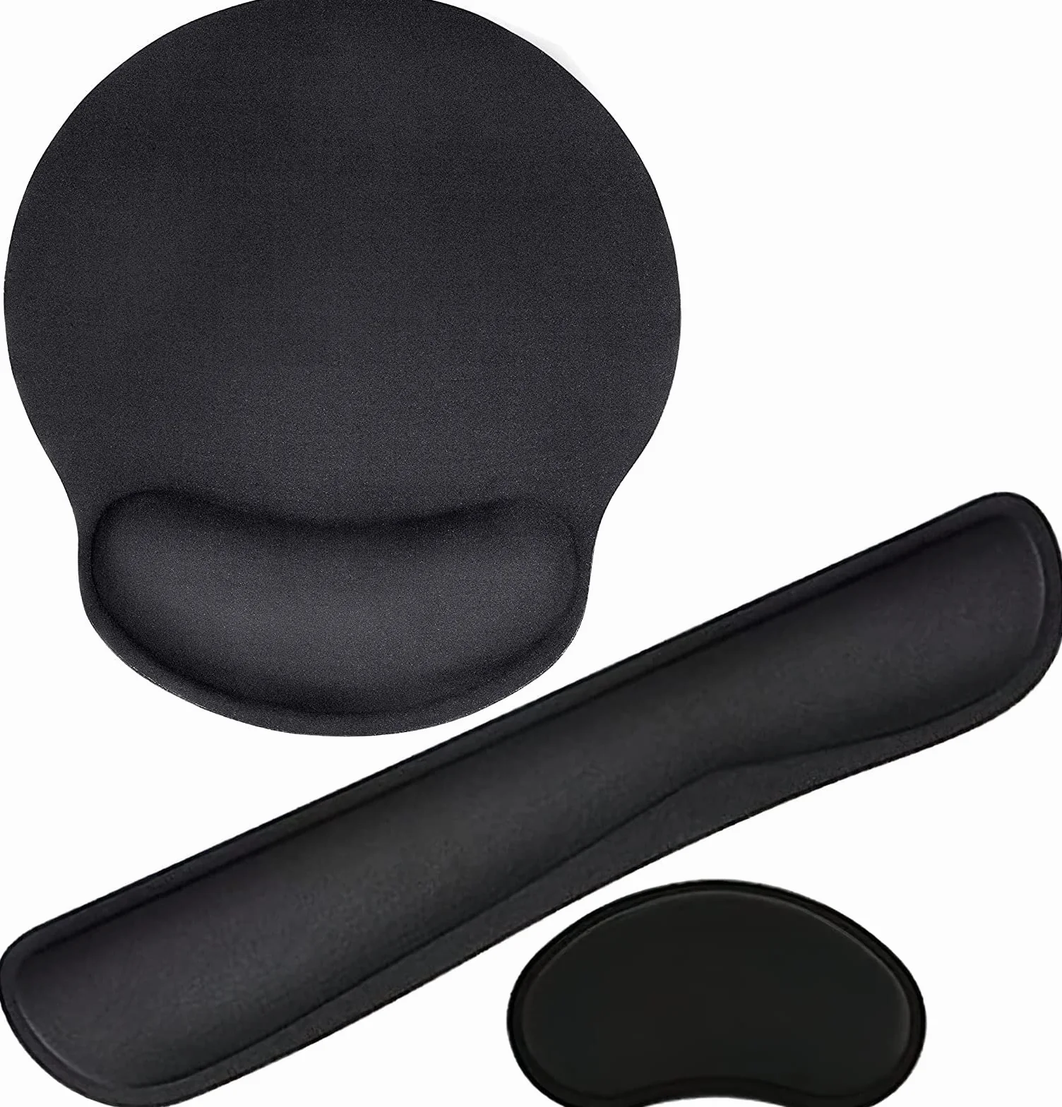 Memory Foam Tappetino per Mouse e Tastiera con Poggiapolsi Antiscivolo, Cuscino per Ufficio e Gioco (Nero)