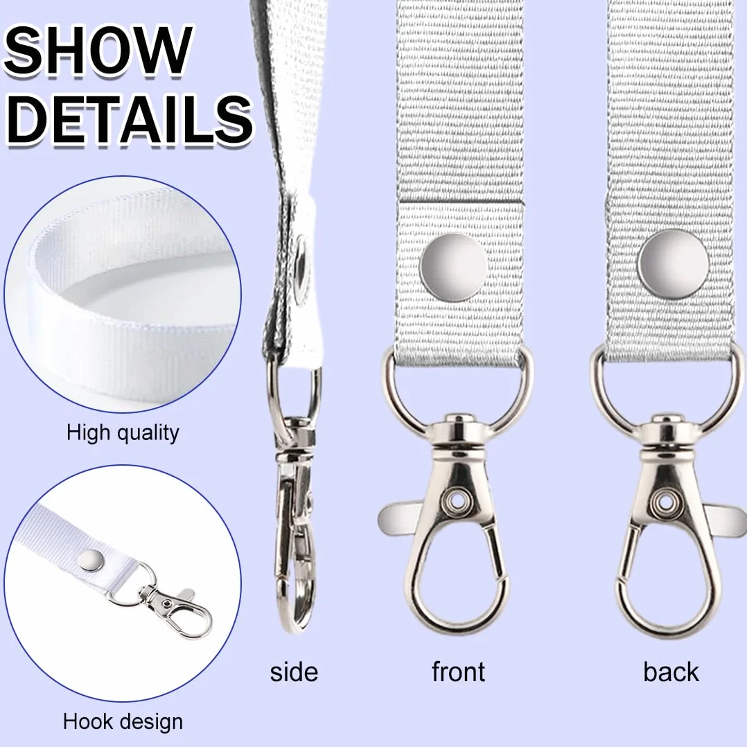 Lanyard Porta Badge con Fibbia in Metallo 10 Pezzi Tracolla Universale Cordino per Chiavi (Bianco)