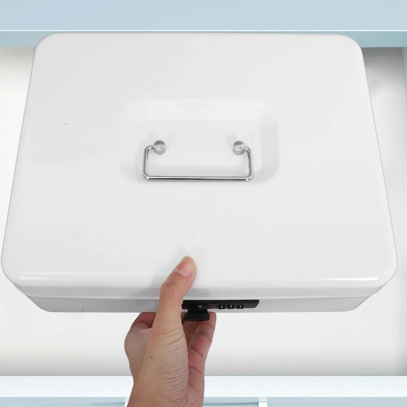 Tofficu Cassetta Portavalori Combinazione in Ferro Bianco, Capiente | Scomparto Protetto da Password, Gestione Ordinata del Contante, Finitura Elegante per Ufficio