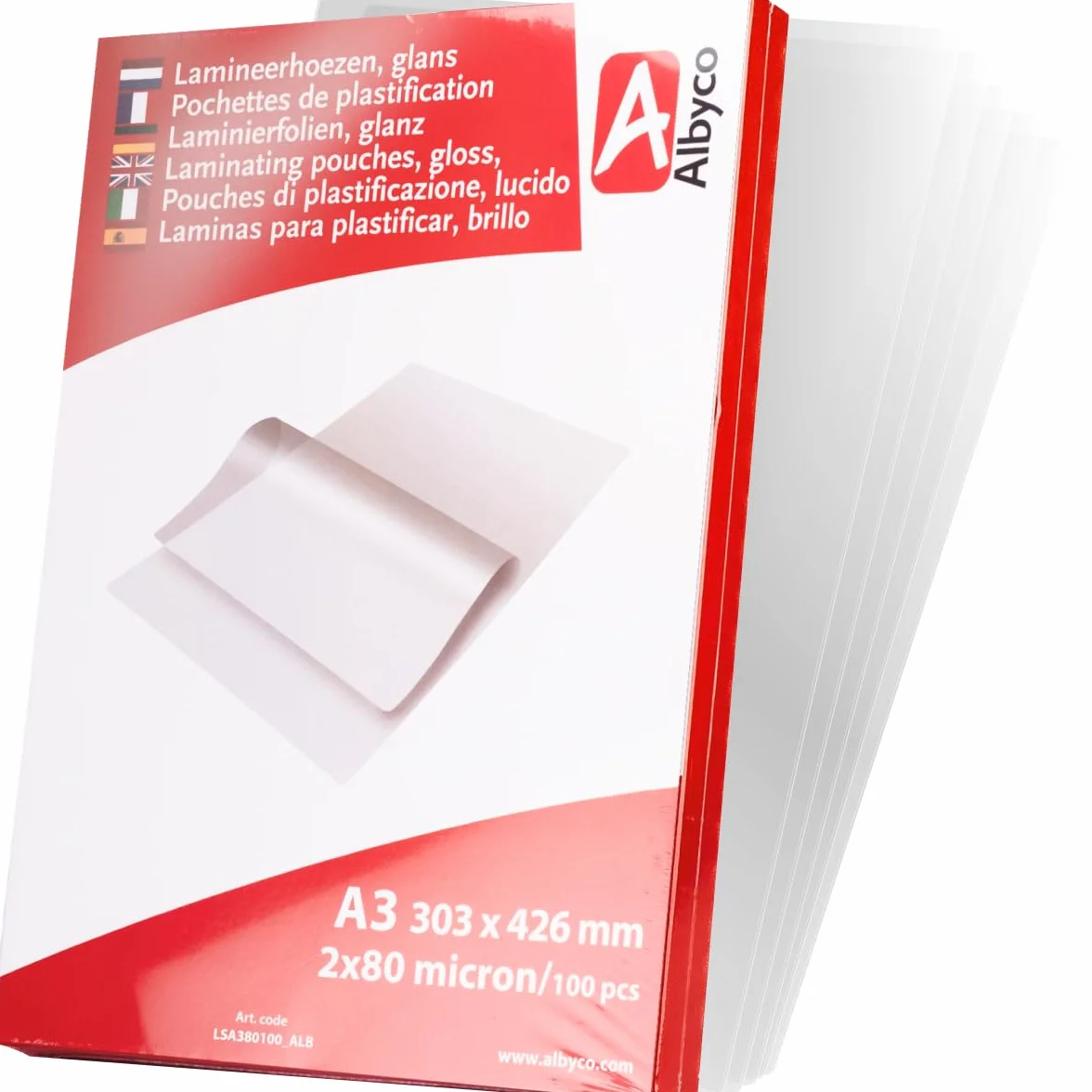 Albyco Foglio di Laminazione A3 Lucido 303x426 mm 160 Microns 100 Pezzi