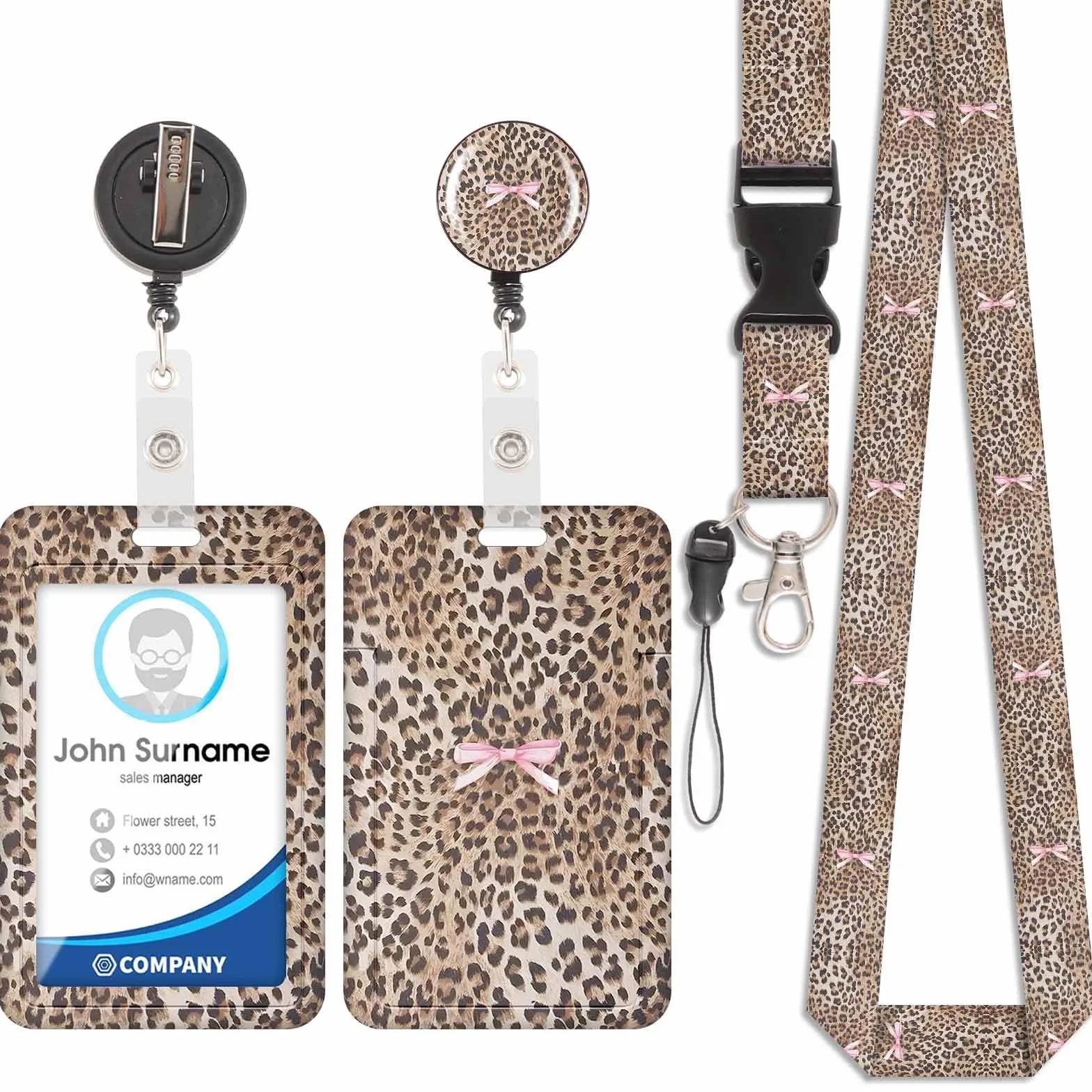 Porta badge con cordino a girocollo Swivel Lobster Clasp staccabile identificativi (nodo leopardo-1)