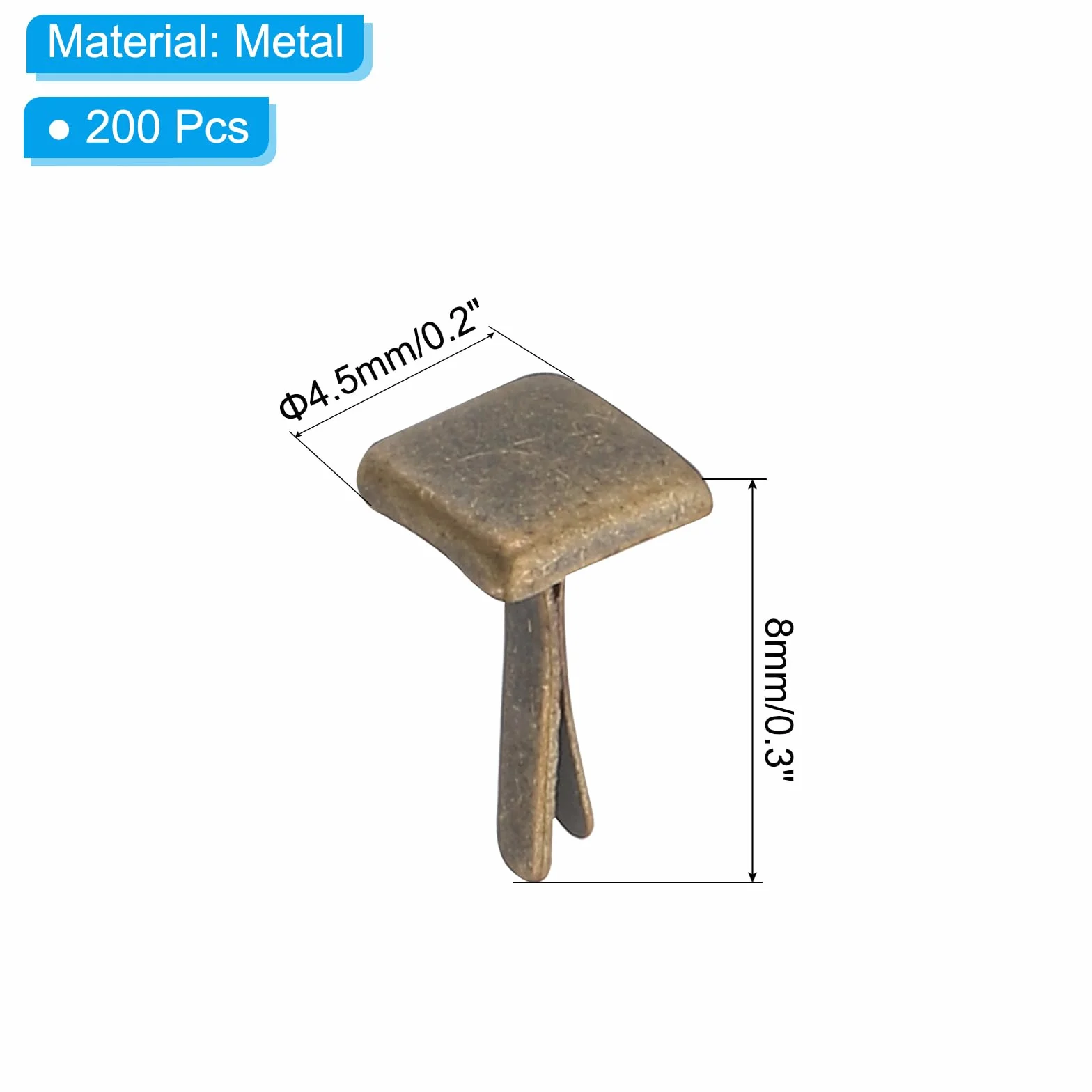 PATIKIL Fermagli per Carta Brads 200Pz Mini Fermacampioni Quadrati Metallo Testa Rotonda Perni Fissaggio Bronzo 0,2"x0,2"