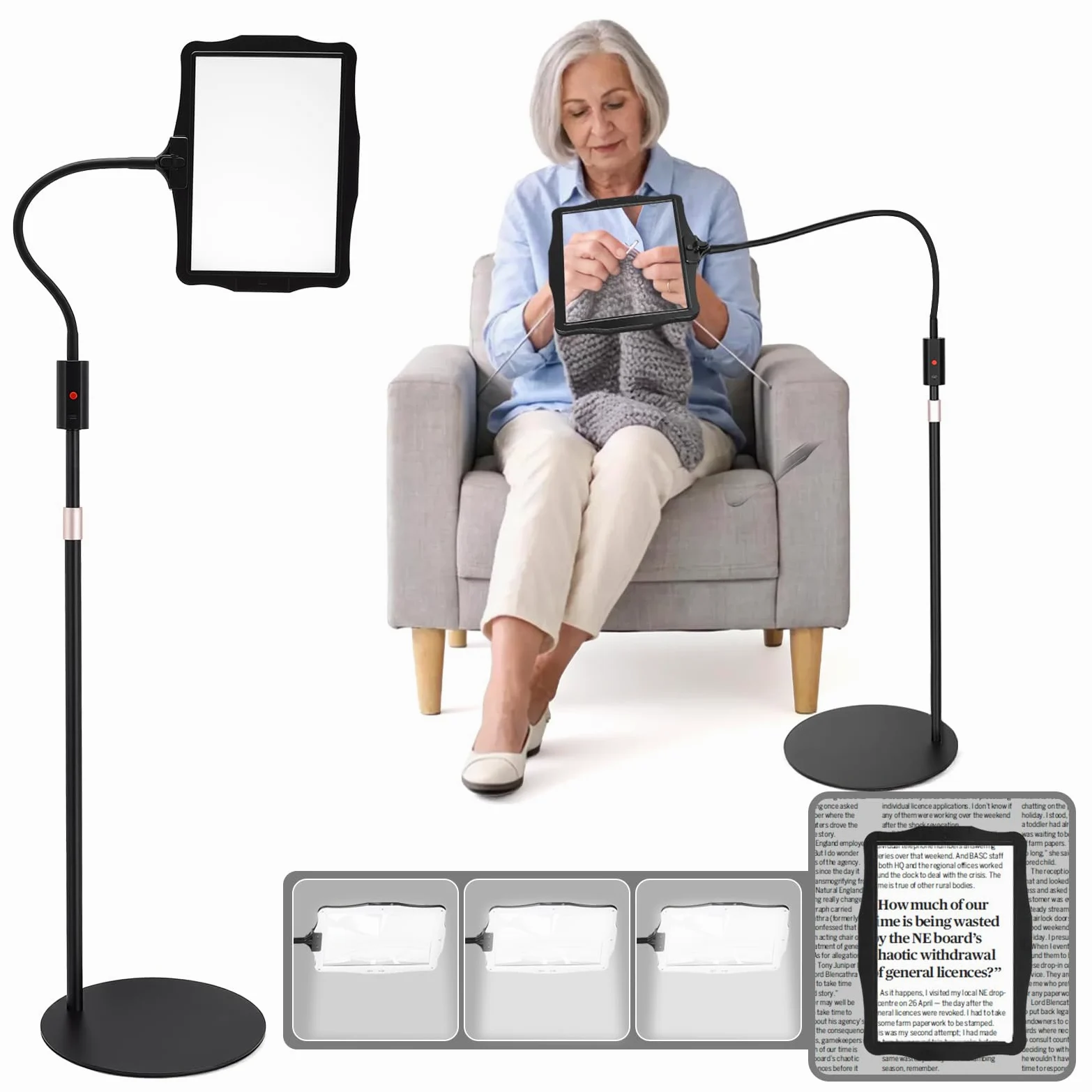 Lente d'ingrandimento 15X con luce, lampada 4 in 1 con 48 lampadine LED, lente d'ingrandimento 15X con luce e supporto, lampada con lente d'ingrandimento 4 in 1 con base con 48 lampadine LED luminose