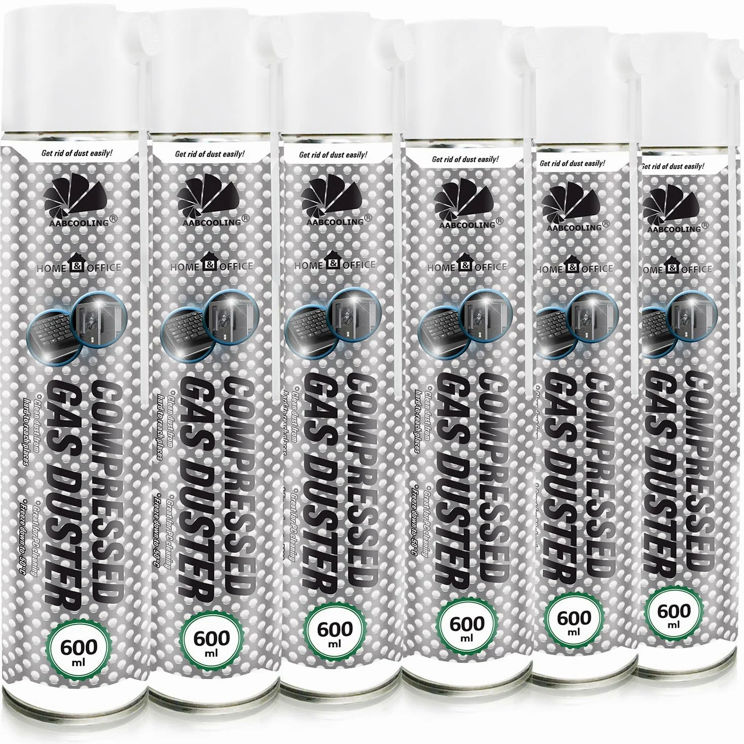 AABCOOLING Home&Office 6x 600ml Soffiatore Aria Compressa – Pulizia PC, Case Computer, Console, Laptop, Tastiera, Materiale Ufficio, Spray Pulente, Bomboletta, K1
