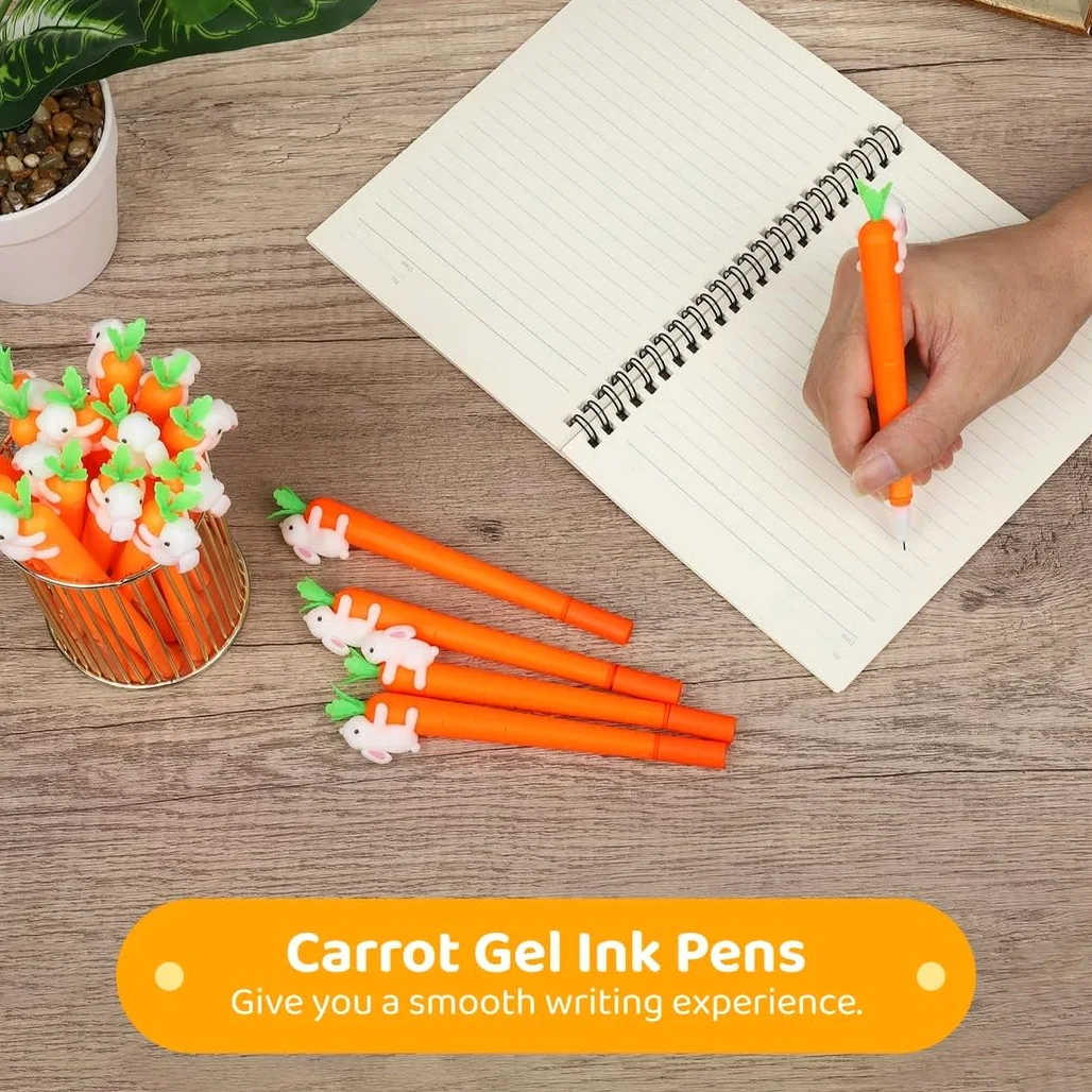 48 penne a forma di coniglietto a forma di carota, penne a inchiostro gel con inchiostro nero da 0,5 mm, penne firmate per casa, ufficio, scuola, articoli di cancelleria