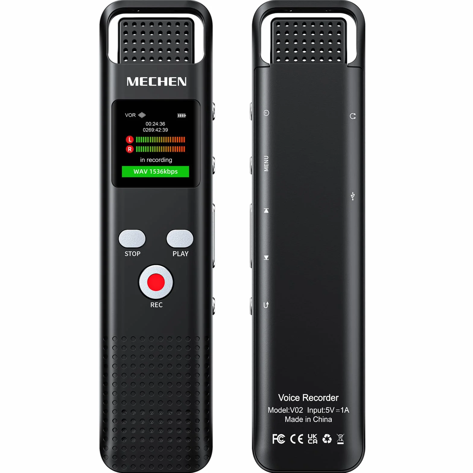 MECHEN Registratore vocale da 128 GB con riconoscimento vocale, 1536 kbps con lettore MP3, qualità audio HD, cancellazione del rumore, registratore vocale per lezioni