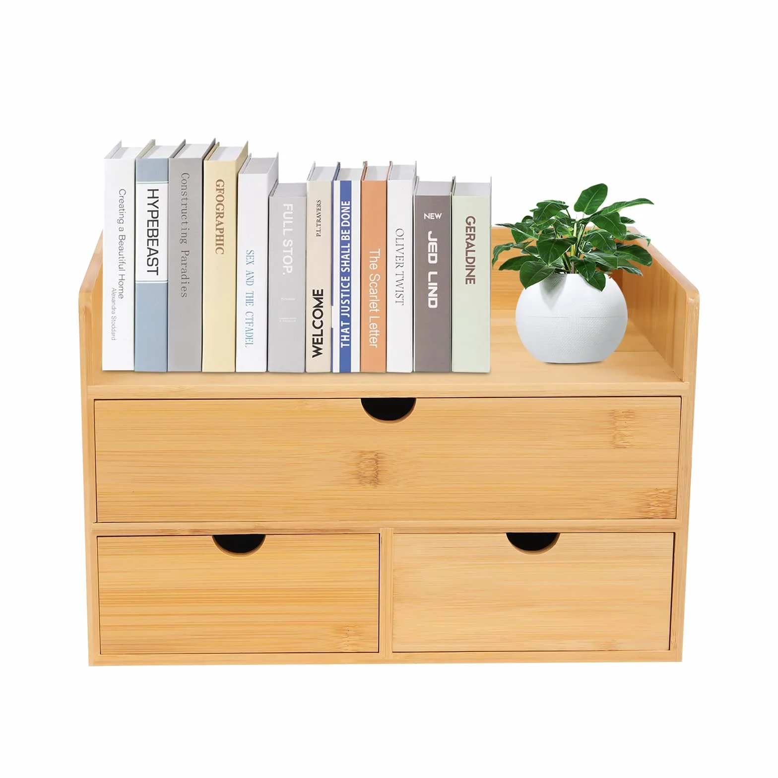 Organizer da scrivania con cassetti, cassetto in bambù, mini cassettiera con 3 cassetti, per ufficio, soggiorno e camera da letto, design unico