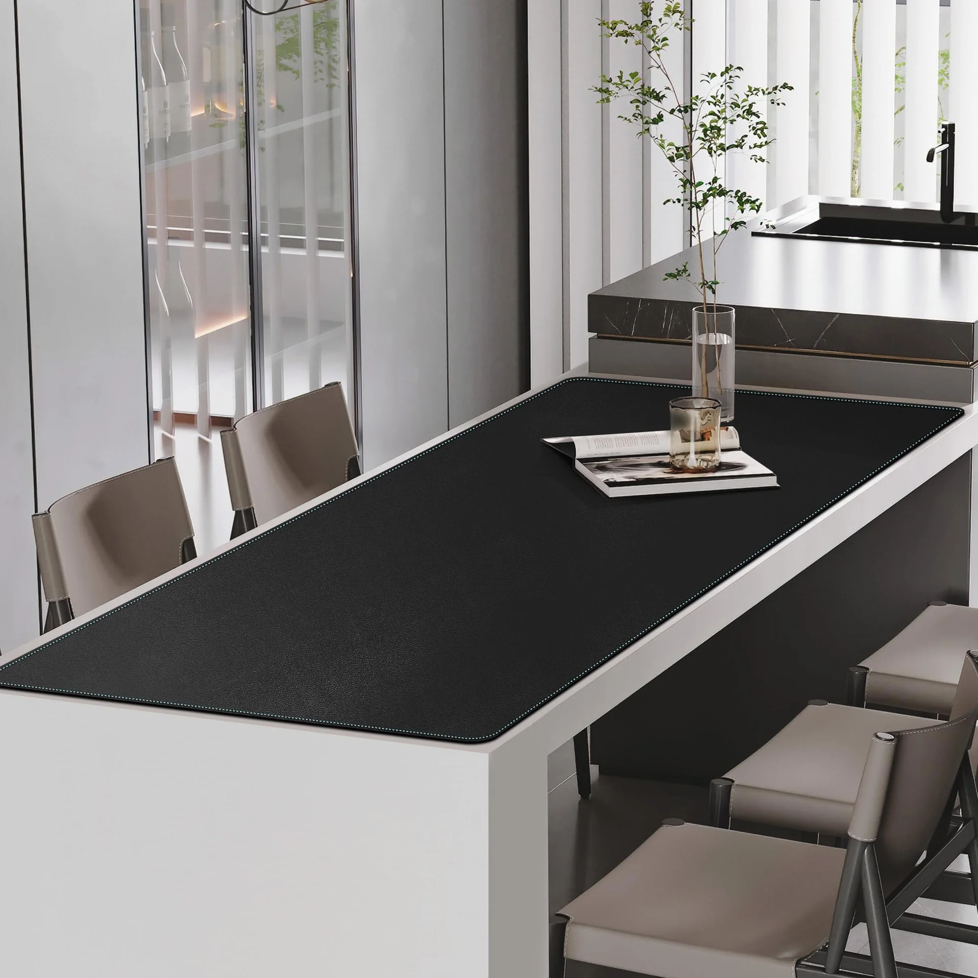 CENNBIE Tappetino da scrivania in pelle PU 180x70 cm impermeabile per mouse, ufficio e casa (Nero)