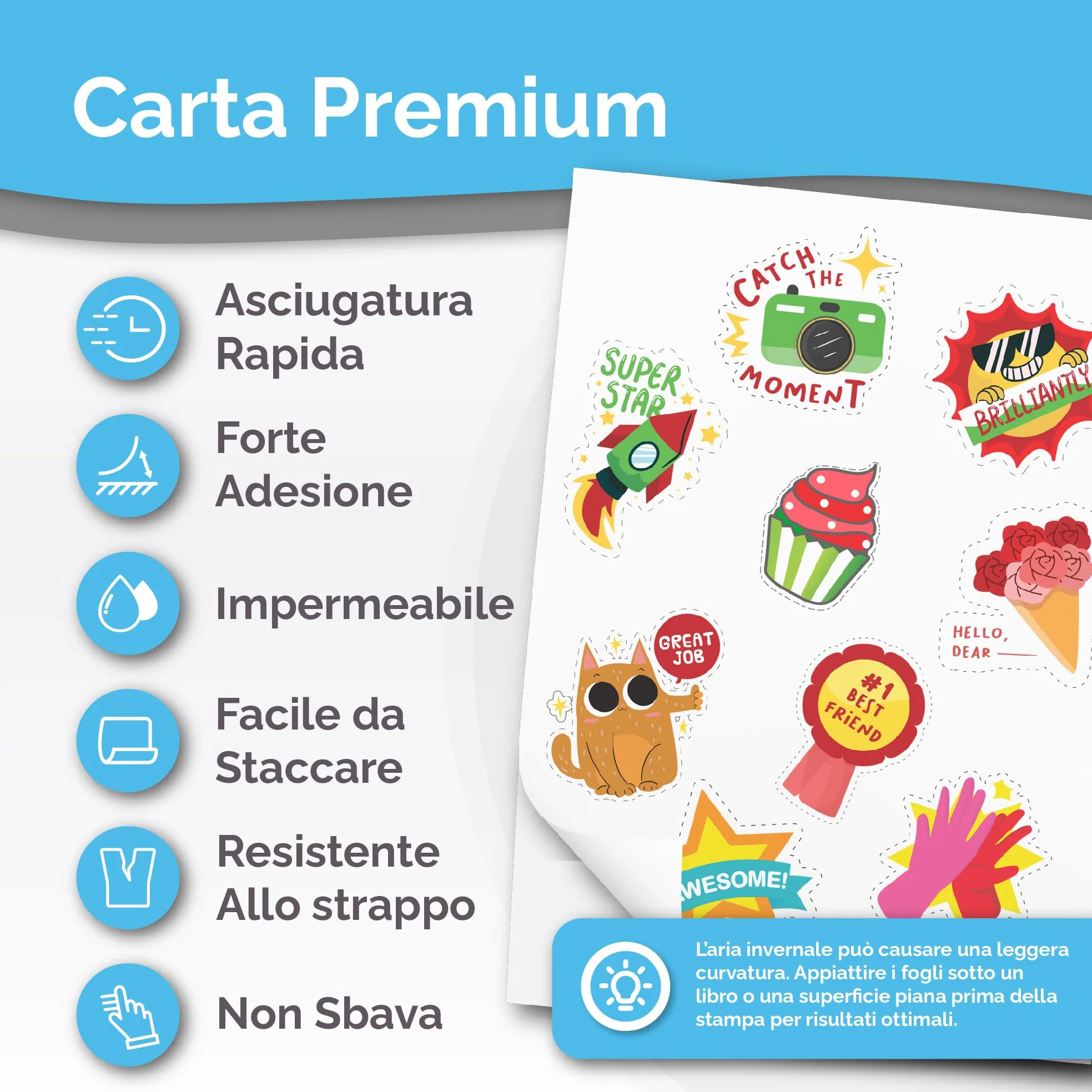 Carta adesiva in vinile stampabile A4 lucida impermeabile 32 fogli per stampanti laser e getto d'inchiostro