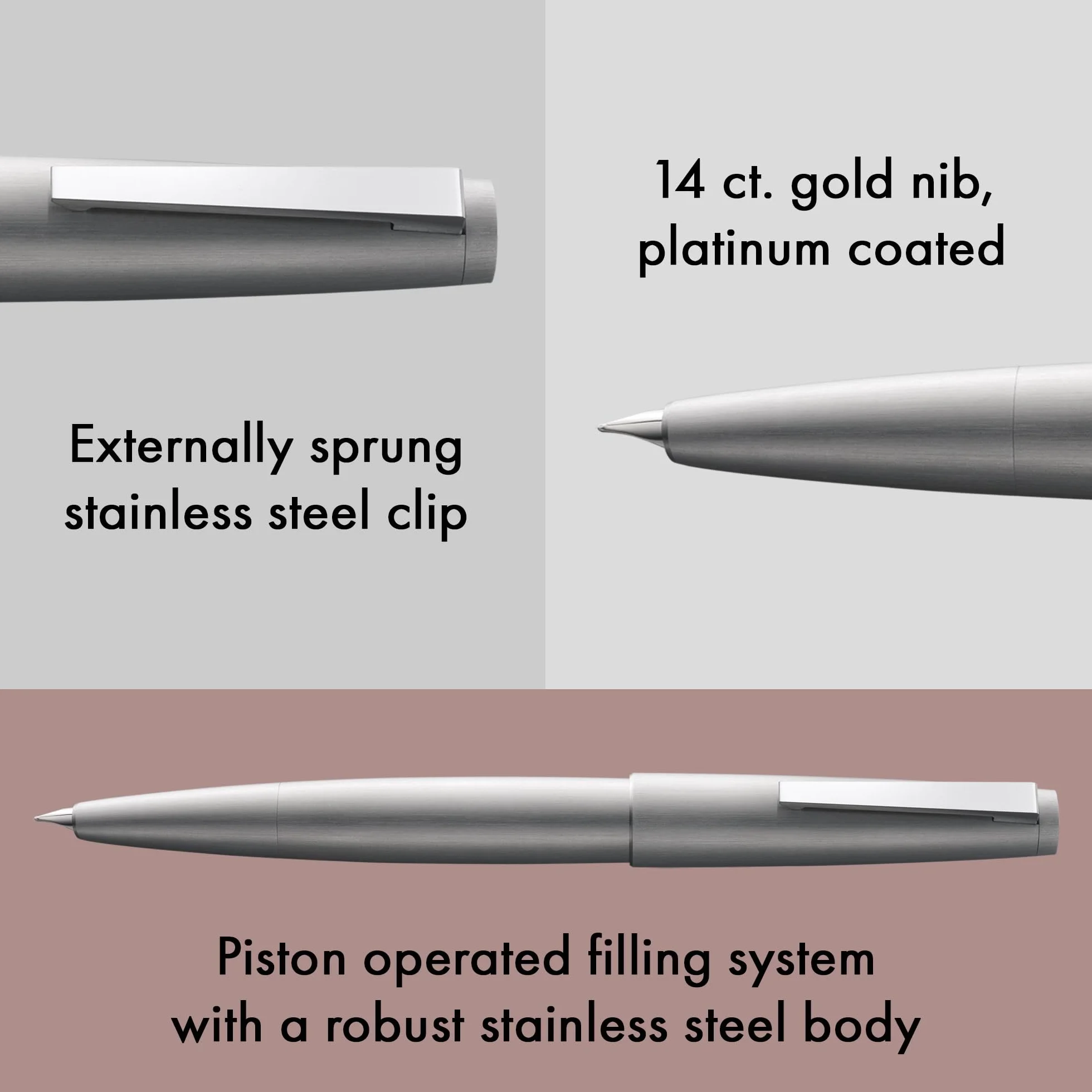 Lamy 2000 penna argento - elegante con fusto di acciaio inossidabile lustrato e smorto- pennino oro 14 ct., parzialmente placcato in platino - pennino OM