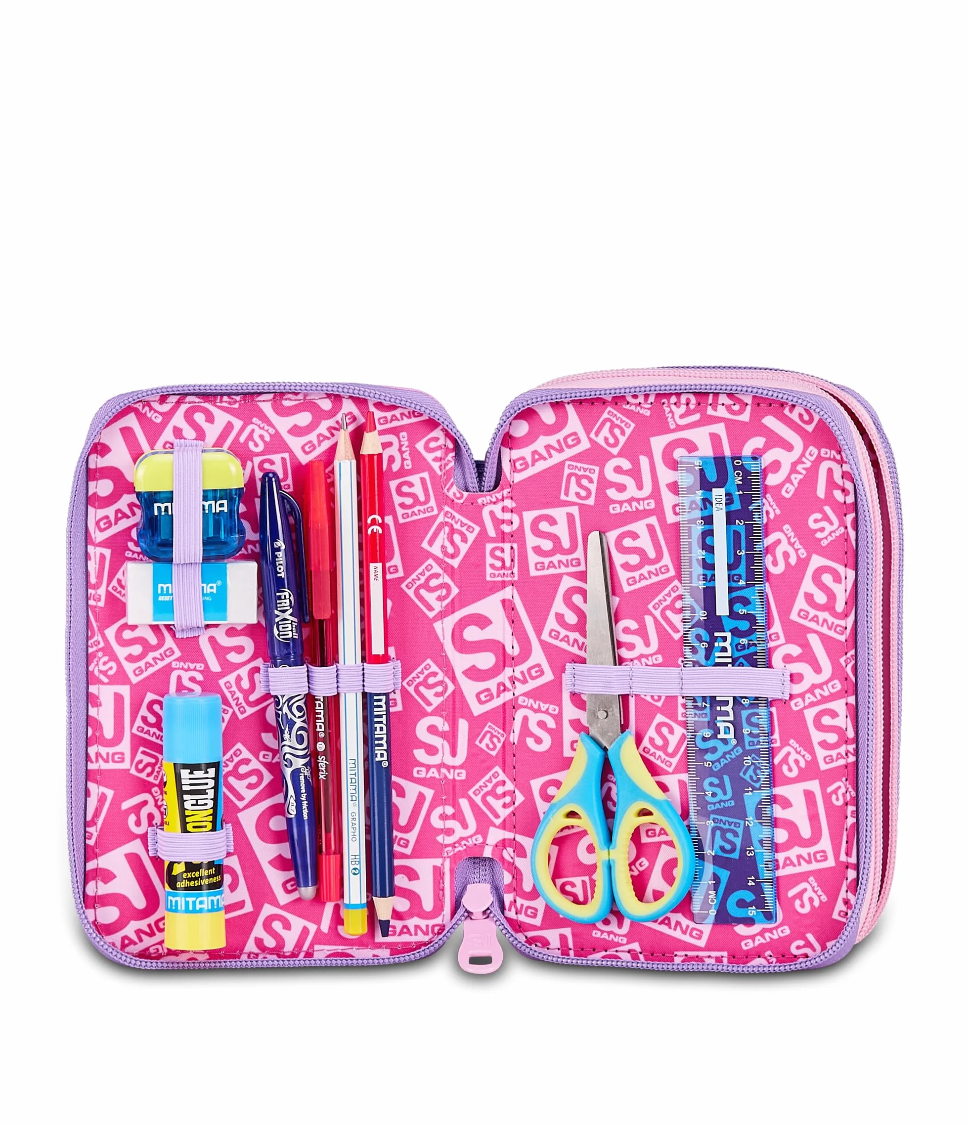 SJ GANG STYLE JAM GANG Astuccio Scuola 3 Zip 3D PIXIE UNICORN, Rosa, Triplo Scomparto, Scocca con unicorno in rilievo, Portapenne Attrezzato, 45 pezzi, Accessori Zaino, Scuola elementare, Bambina