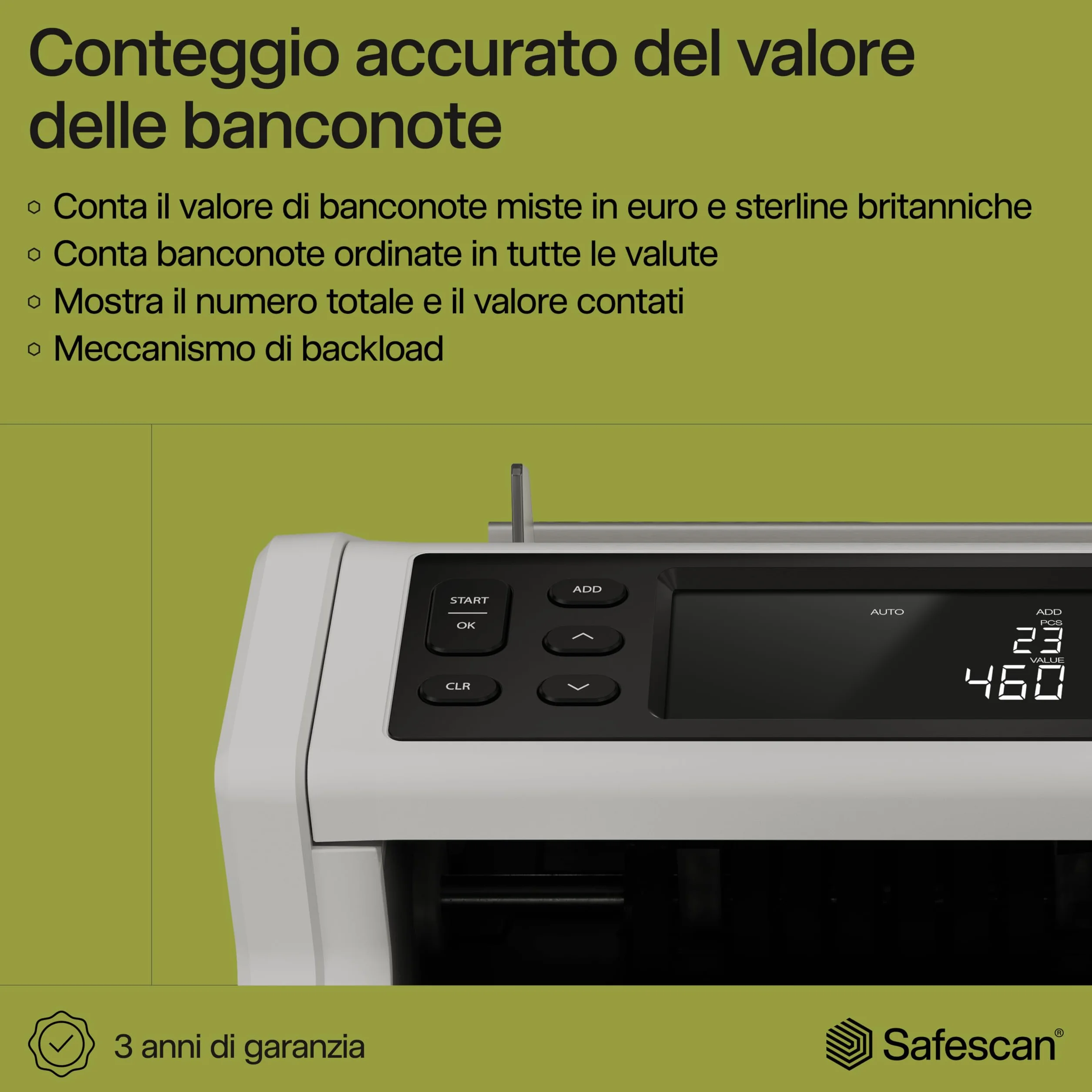 Safescan 2265 contabanconote che conta il valore di sterline inglesi e euro miste - Contabanconote con verifica banconote a 5 punti - Contabanconote per banconote ordinate e per tutte le banconote