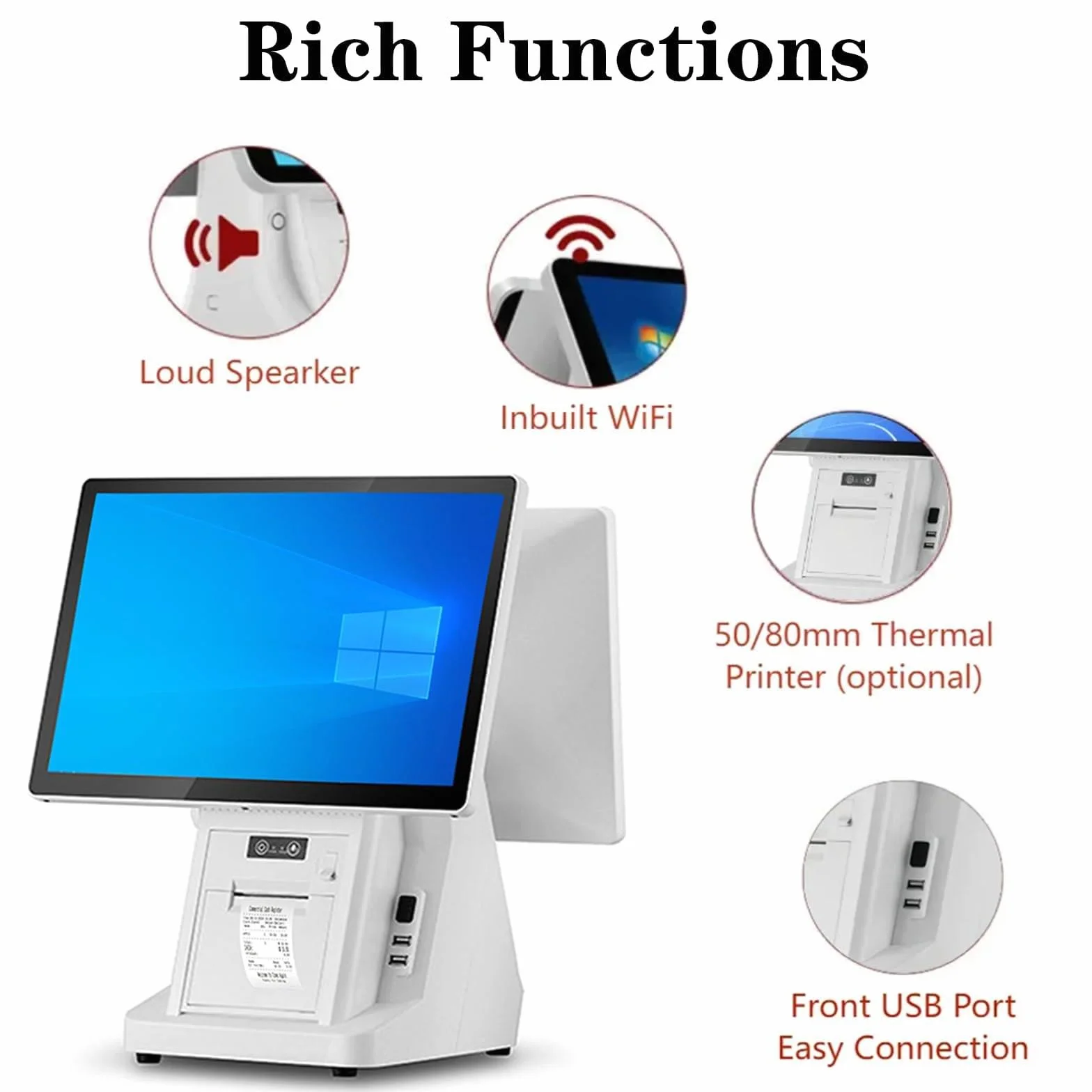 Registratore di Cassa per Punto Vendita al Dettaglio con PC Touch Screen da 15,6 Pollici, Stampante Termica per ricevute Integrata, Software POS per registratore di Cassa