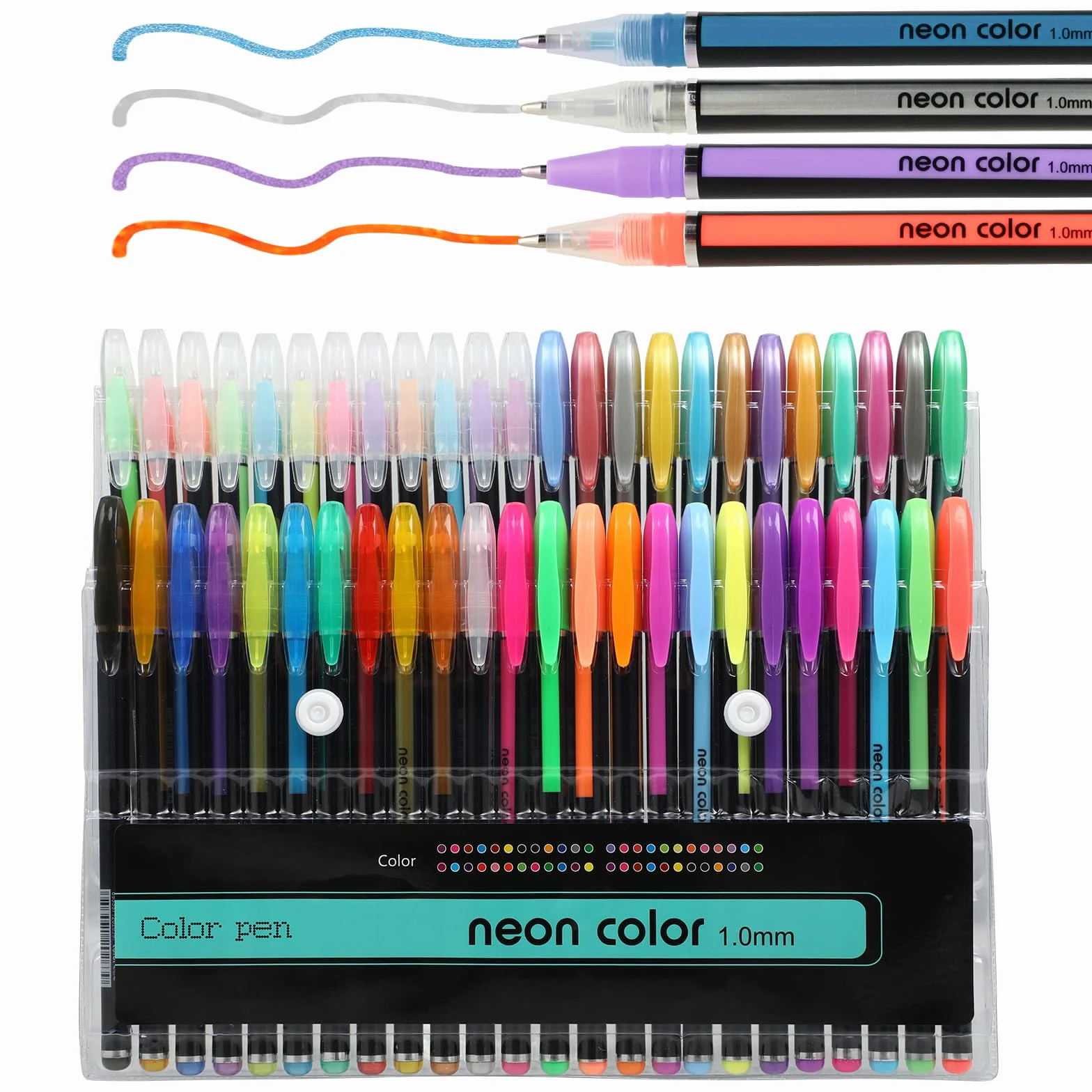 RMIVEGLIA Set da 48 Penne Gel Colorate - 12 Metallizzate, 12 Glitterate, 12 Neon, 12 Acquerello