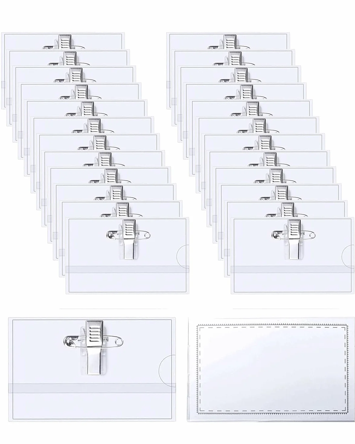 Porta Badge in Plastica Trasparente 90mm x 56mm Clip Orizzontale 24 Pezzi