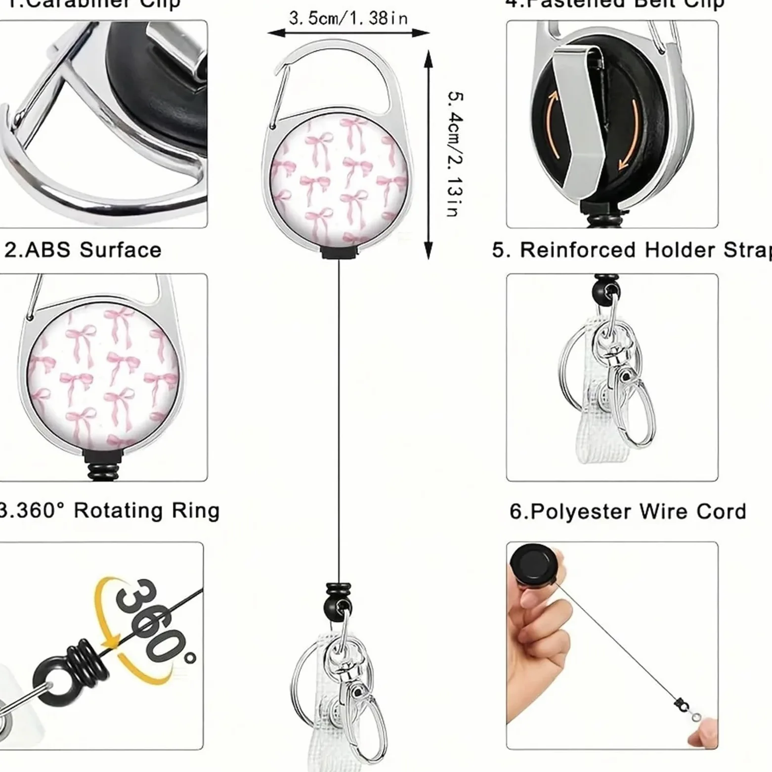 Porta badge, 10 pezzi, porta badge con pergamena estensibile, grazioso cordino staccabile con fiocco rosa, forniture per ufficio di bellezza da donna, per studenti, carte di credito (cordino a