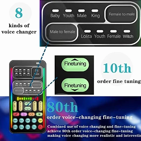 Cambia Voce Portatile, Travestimento Vocale Bluetooth Portatile con 8 Effetti Sonori, Luci a LED, Voce Regolabile, Modulatore Vocale per Giochi per PC