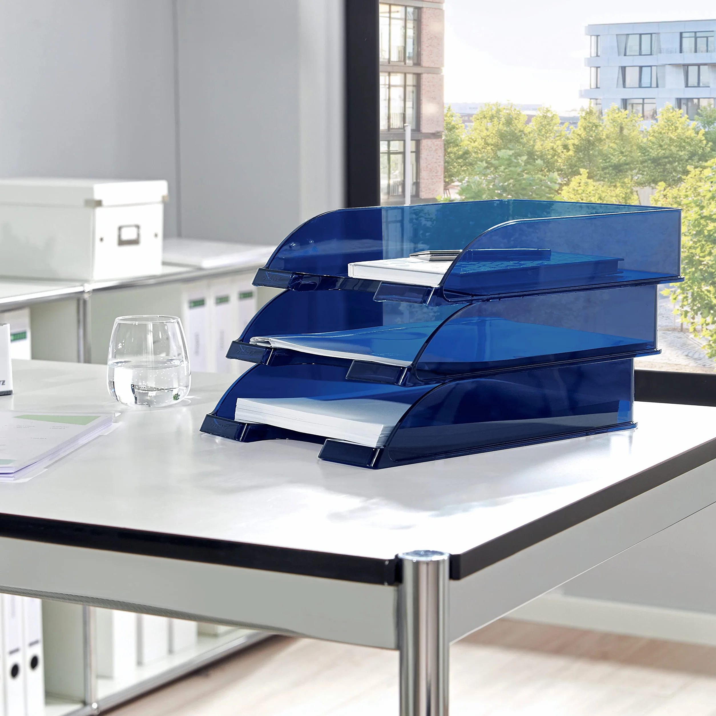 Leitz 52270034 - Cestino per lettere, formato A4, confezione da 5, colore: Blu